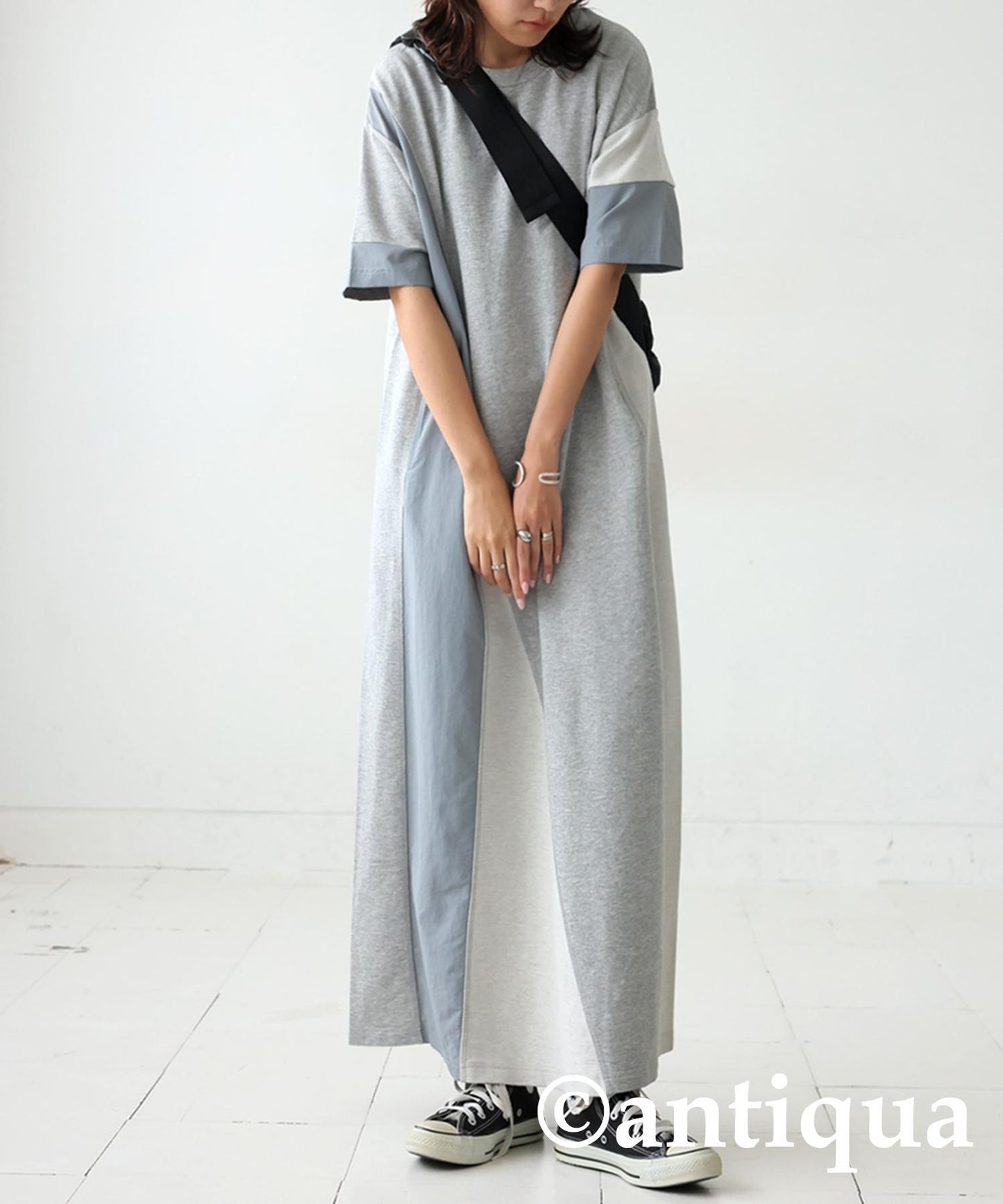 Ladies 3 Material Switching Docking A-Line Dress