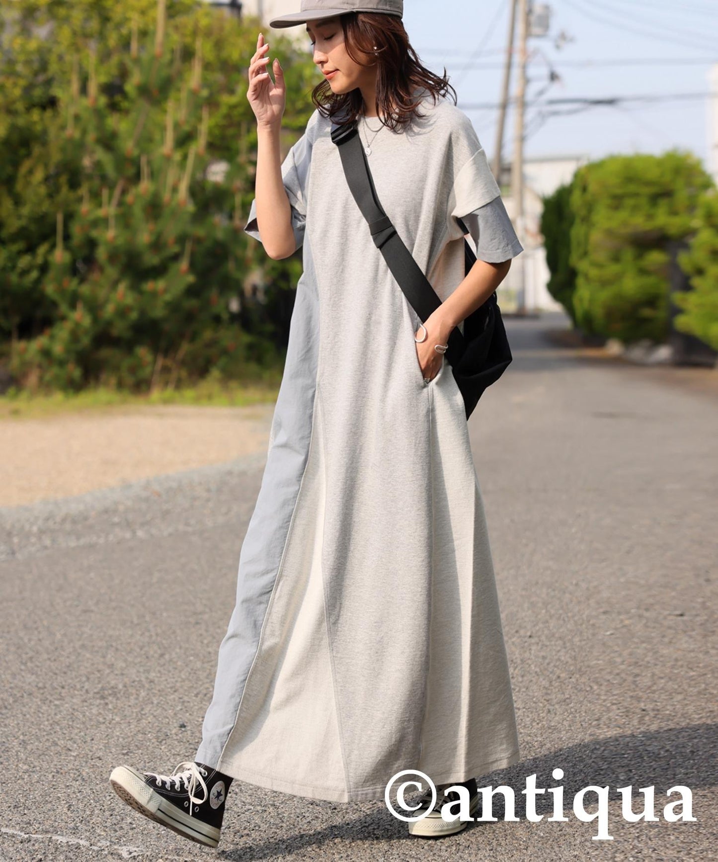 Ladies 3 Material Switching Docking A-Line Dress