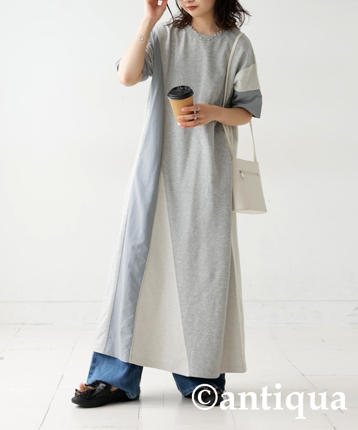 Ladies 3 Material Switching Docking A-Line Dress