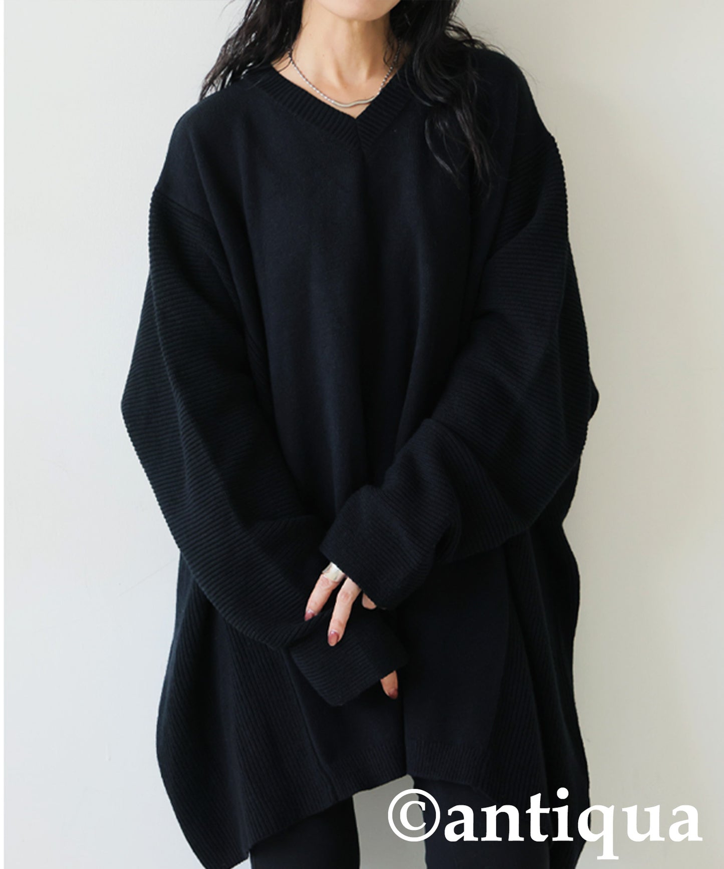 V-Neck Wide Knit Top Ladies