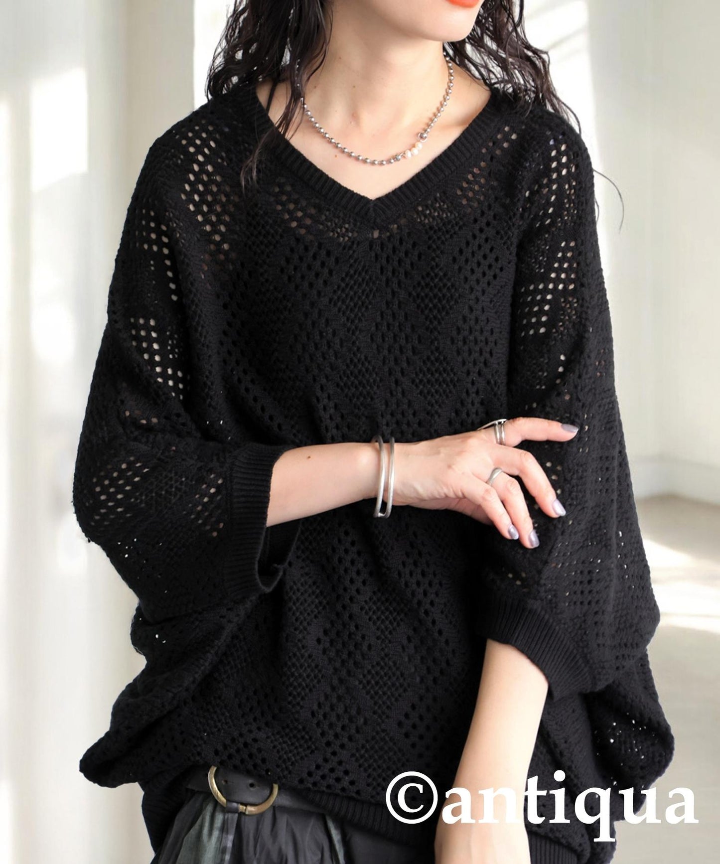 Ladies Dolman Openwork Knit Tops