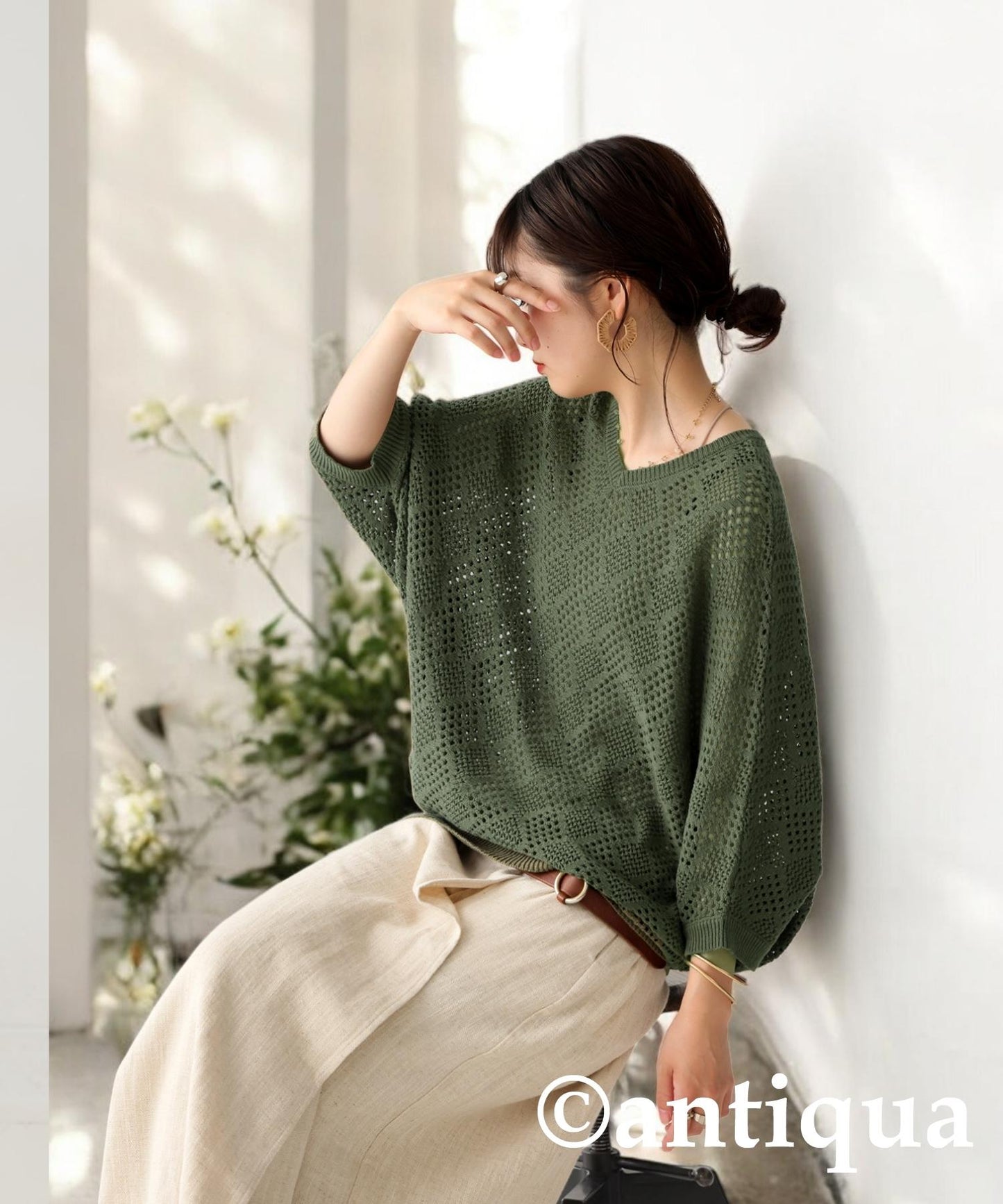 Ladies Dolman Openwork Knit Tops