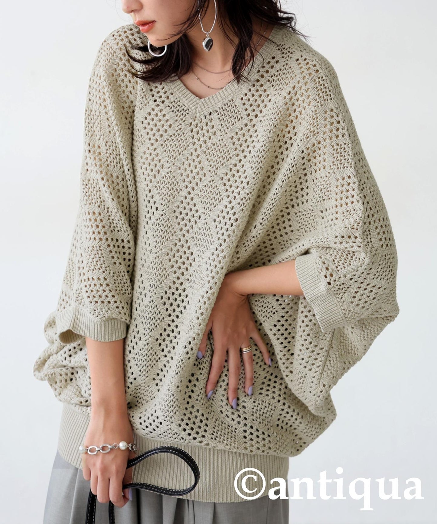 Ladies Dolman Openwork Knit Tops