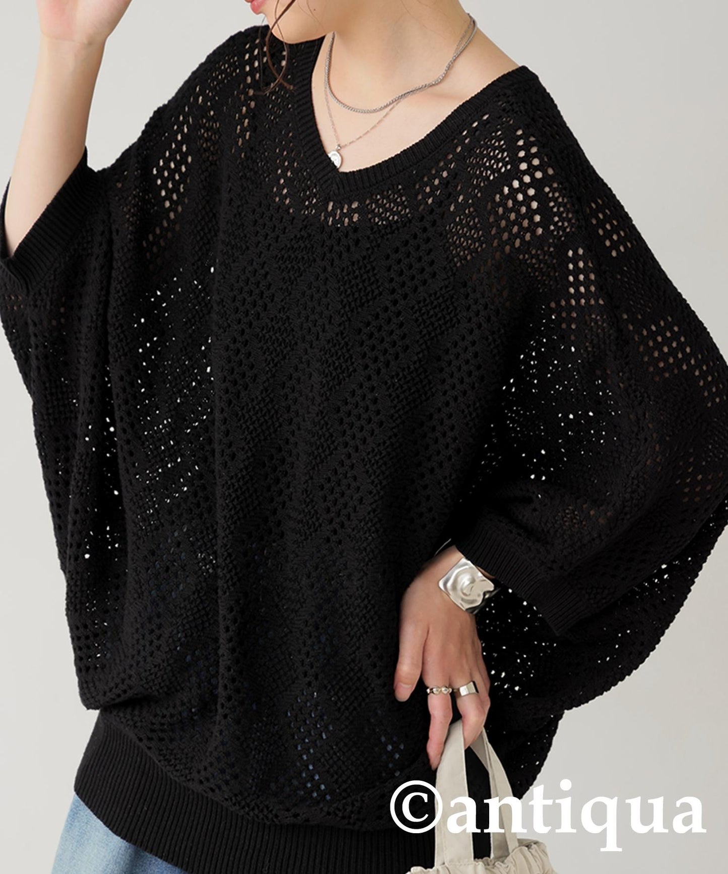 Ladies Dolman Openwork Knit Tops