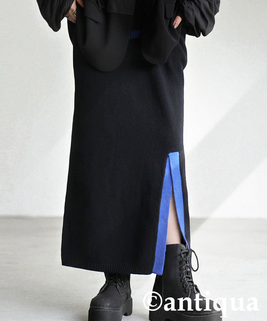 Color-Coordinated Slit Knit Skirt Ladies