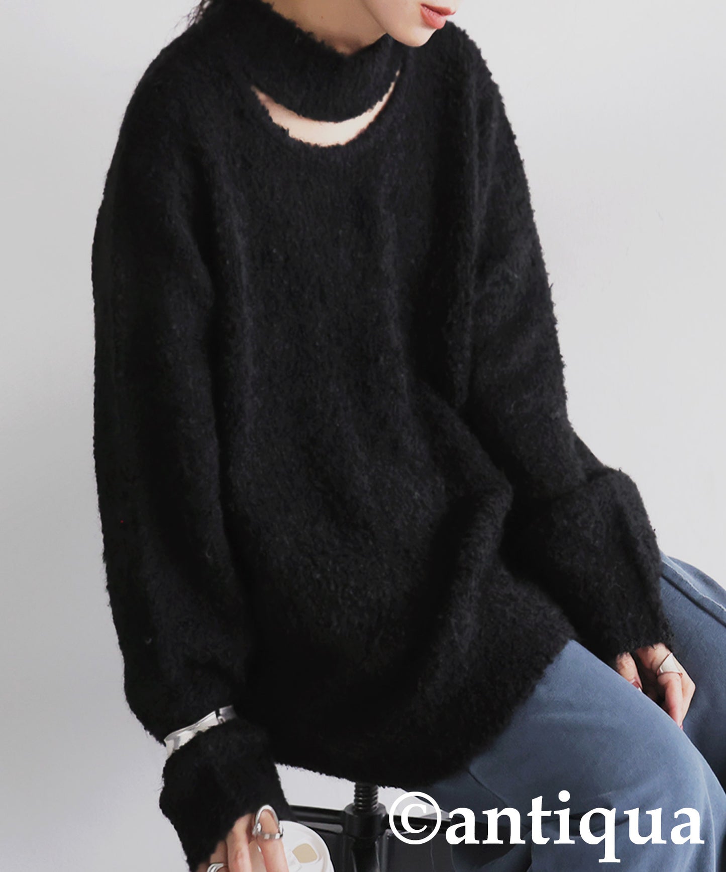 Boucle Cutout Knit Tops Ladies