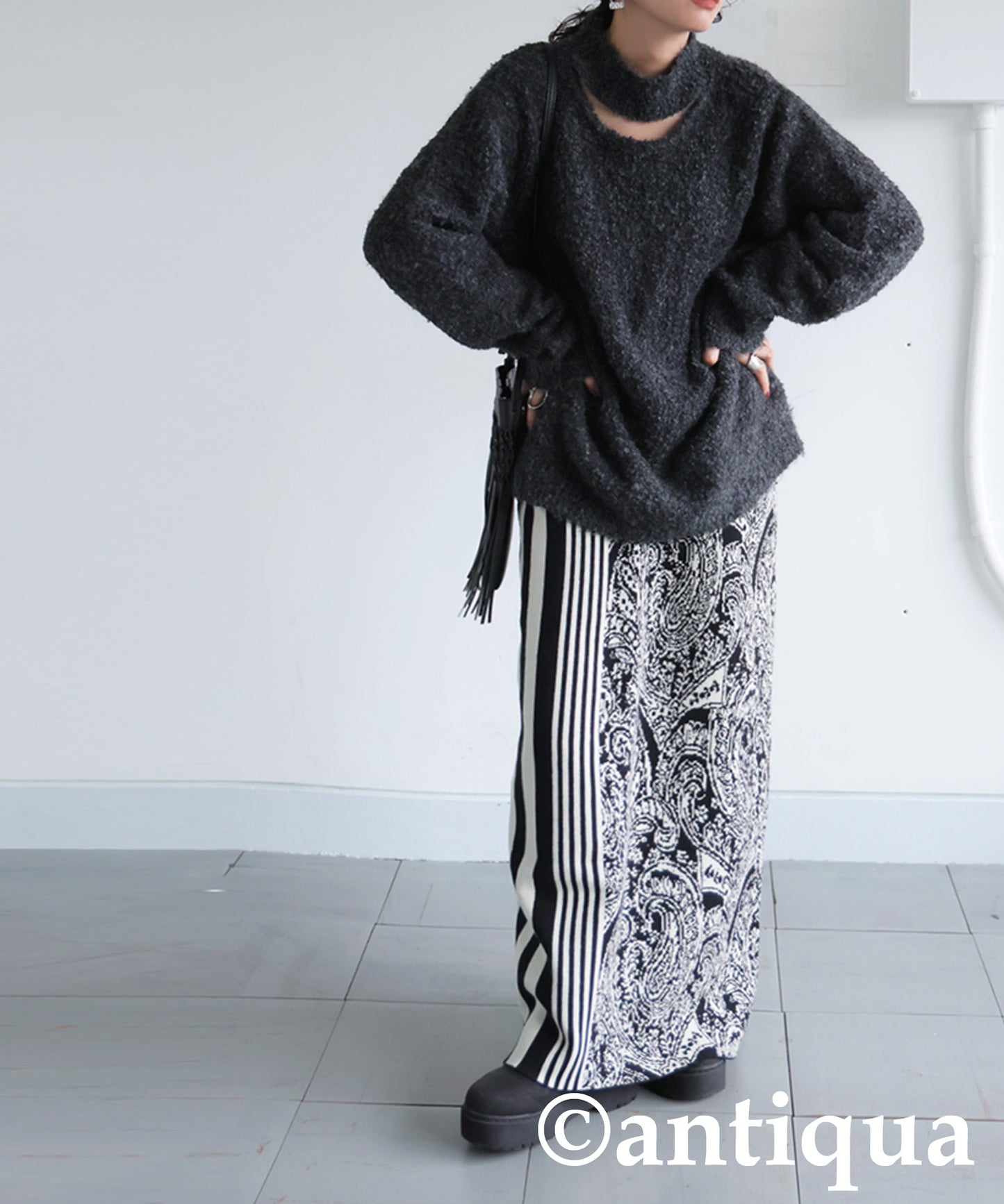 Boucle Cutout Knit Tops Ladies