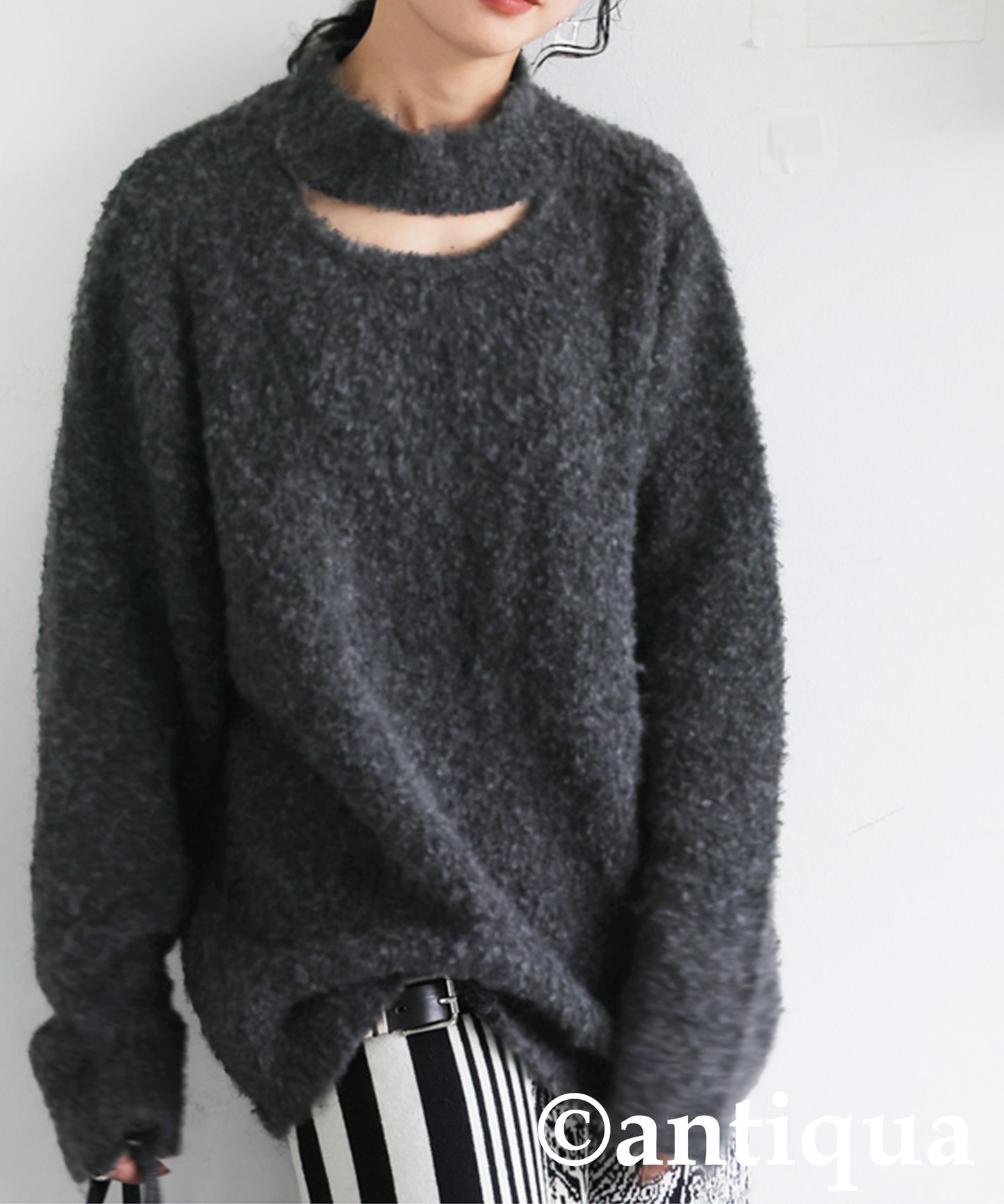 Boucle Cutout Knit Tops Ladies