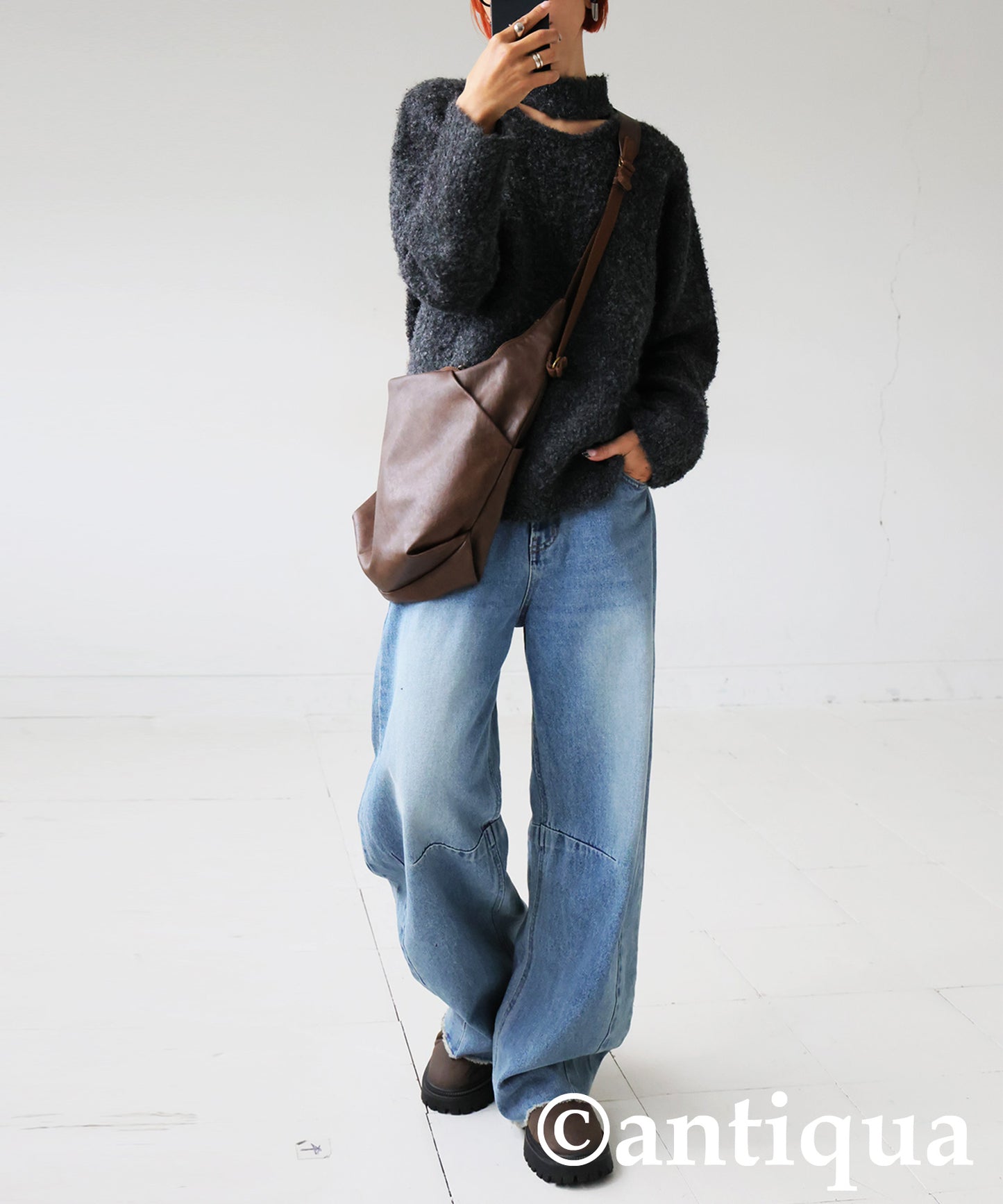 Boucle Cutout Knit Tops Ladies