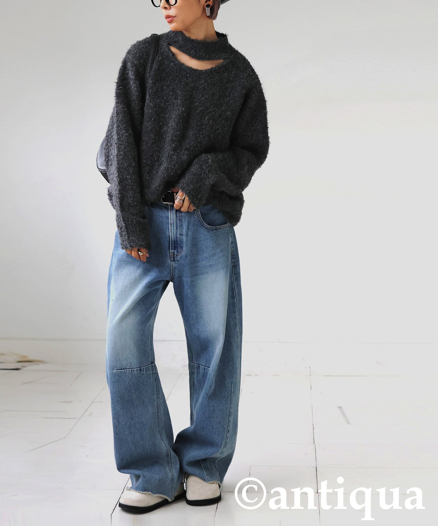 Boucle Cutout Knit Tops Ladies