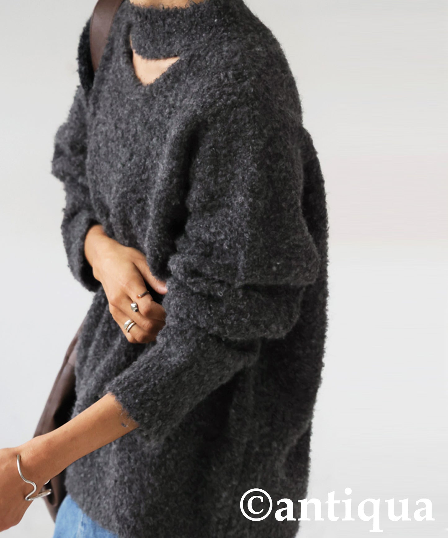 Boucle Cutout Knit Tops Ladies