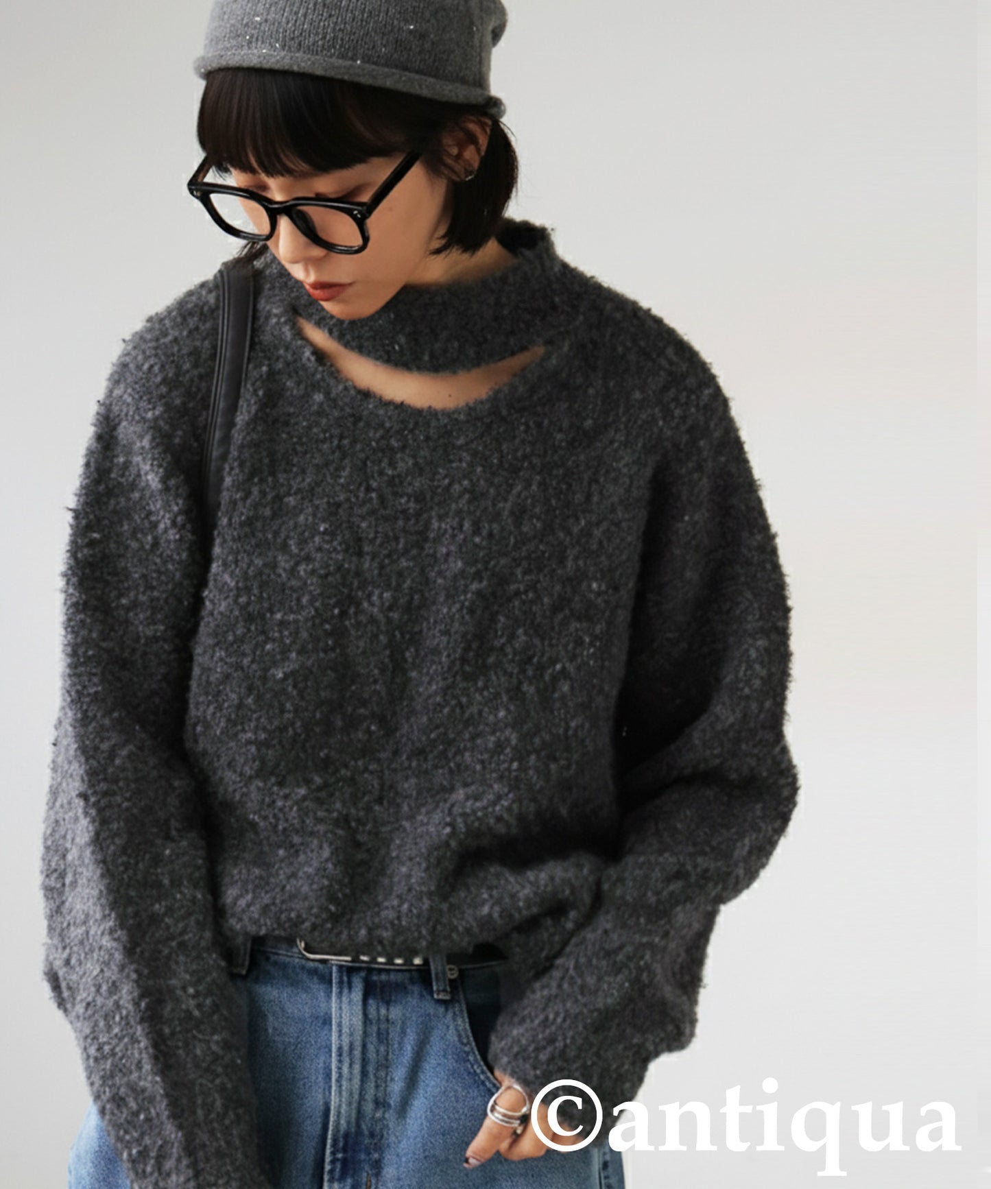 Boucle Cutout Knit Tops Ladies