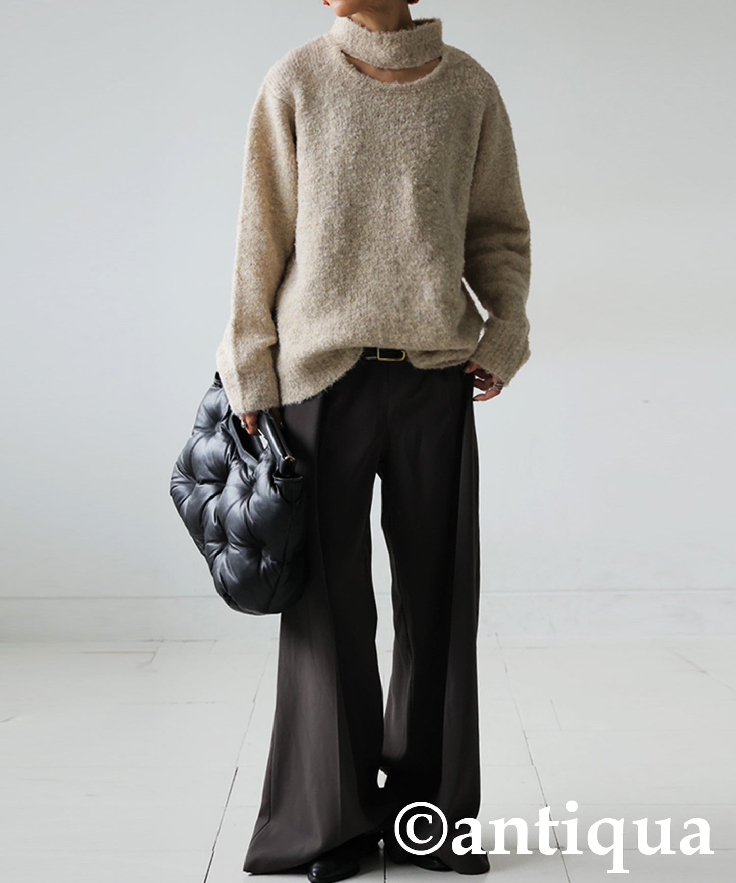 Boucle Cutout Knit Tops Ladies