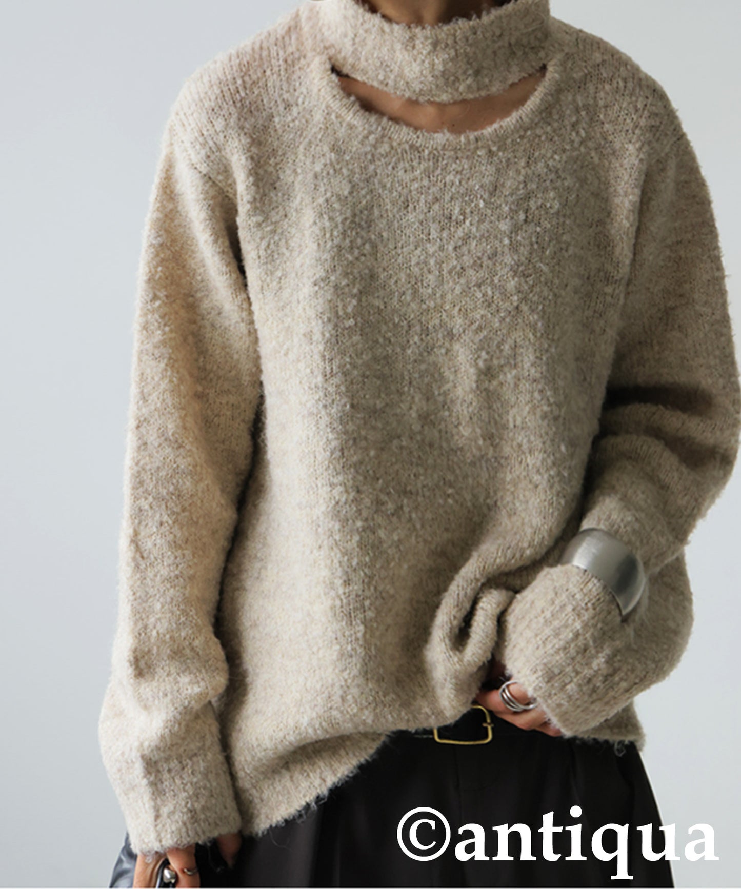 Boucle Cutout Knit Tops Ladies