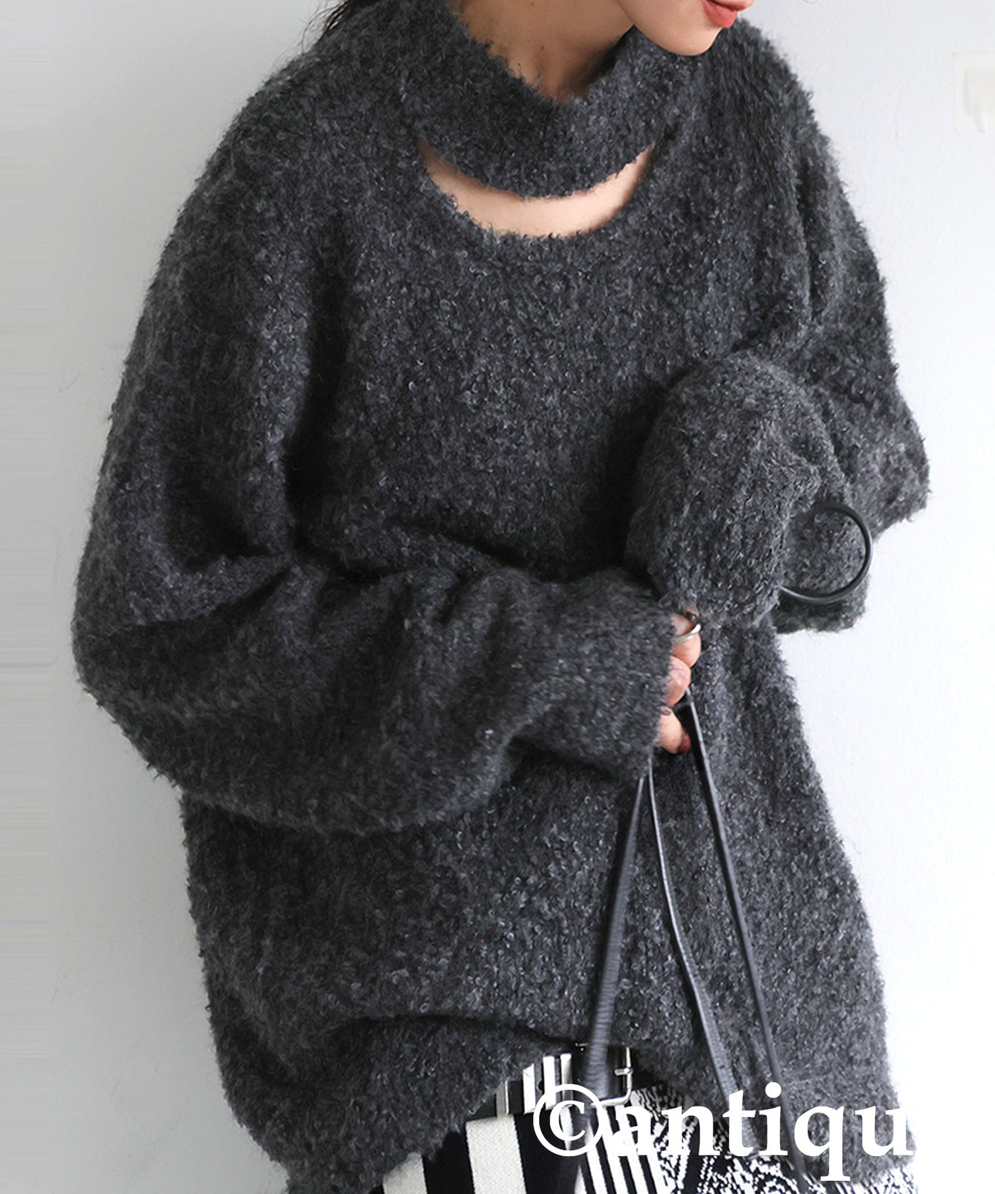 Boucle Cutout Knit Tops Ladies