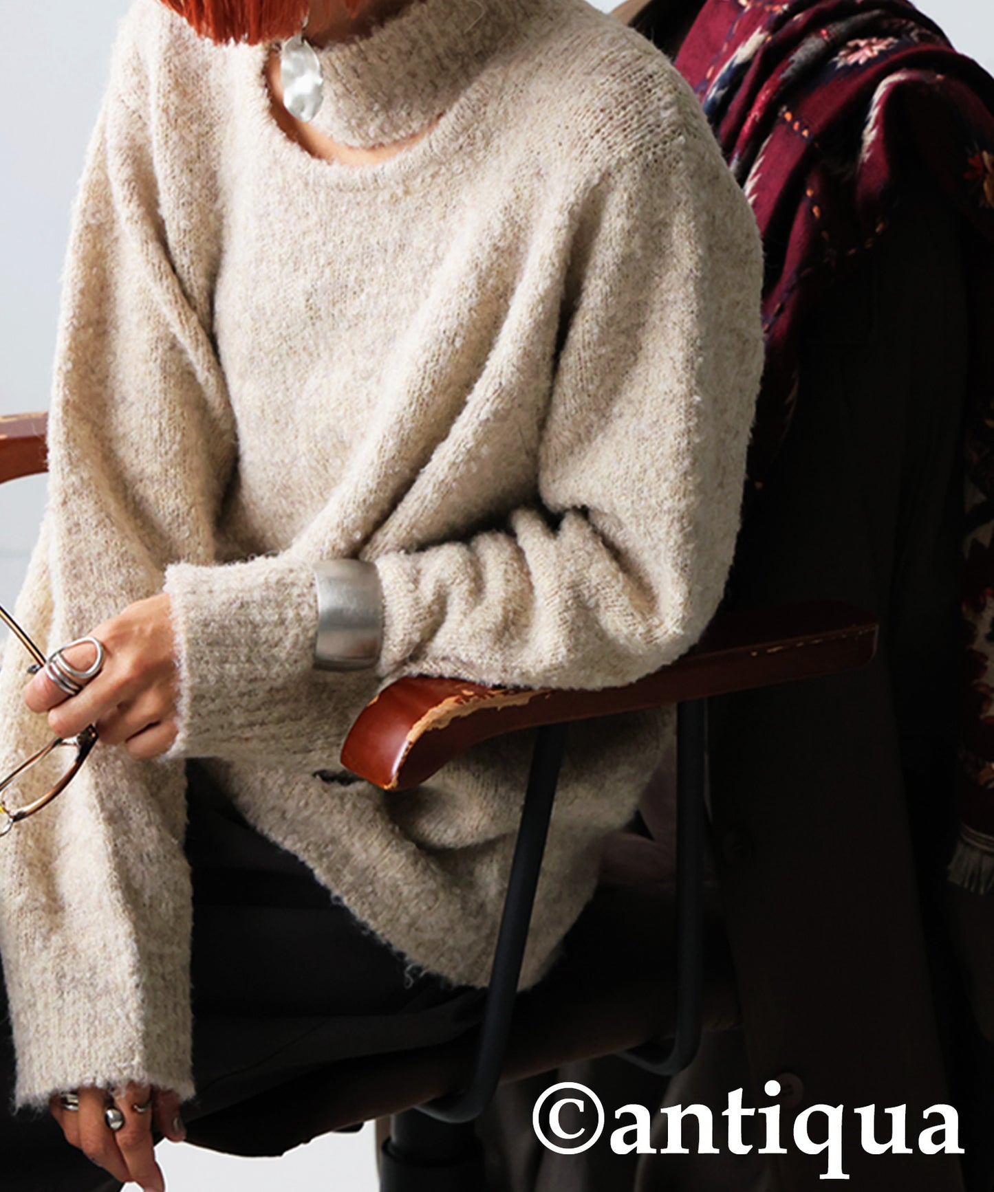 Boucle Cutout Knit Tops Ladies