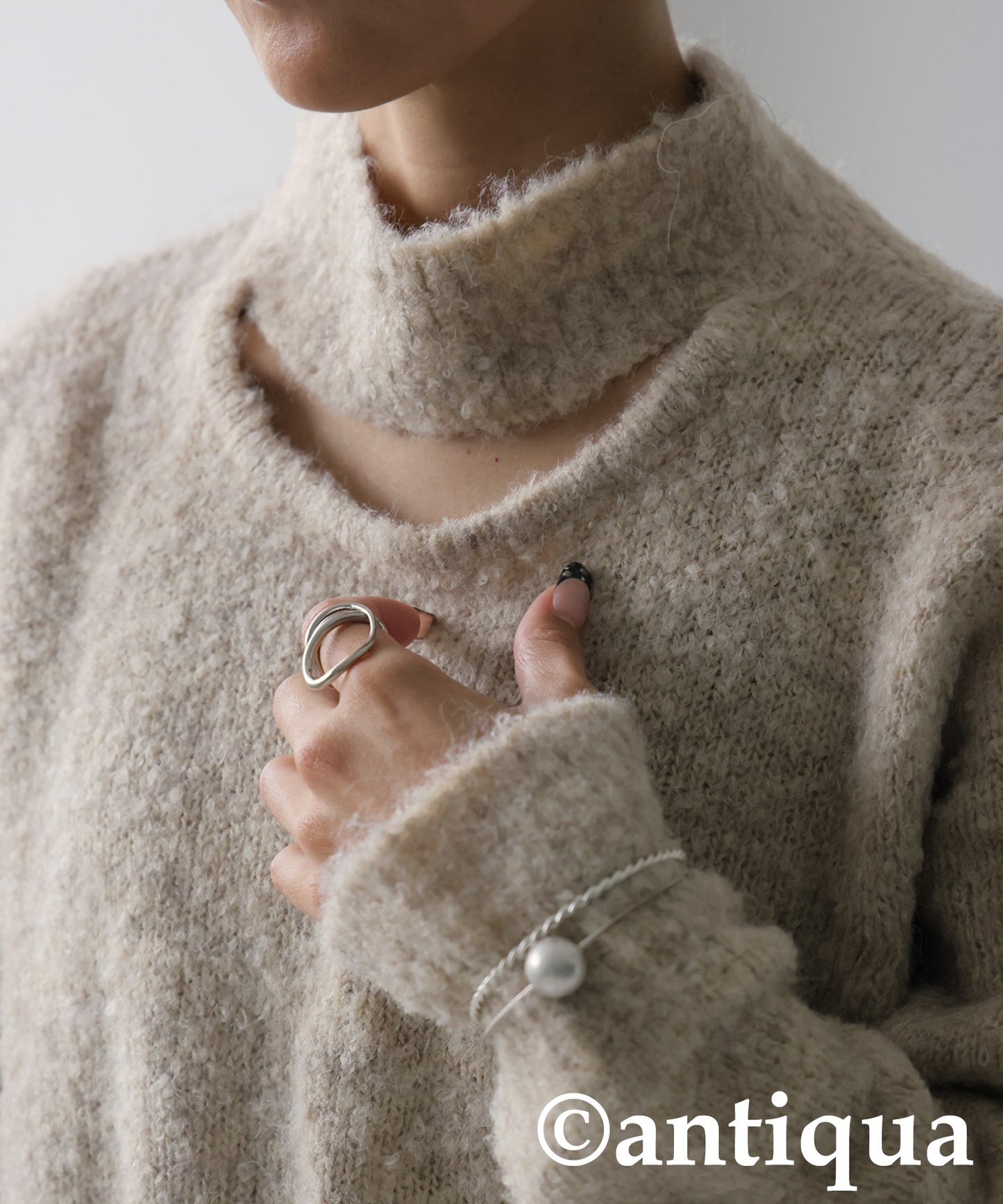 Boucle Cutout Knit Tops Ladies