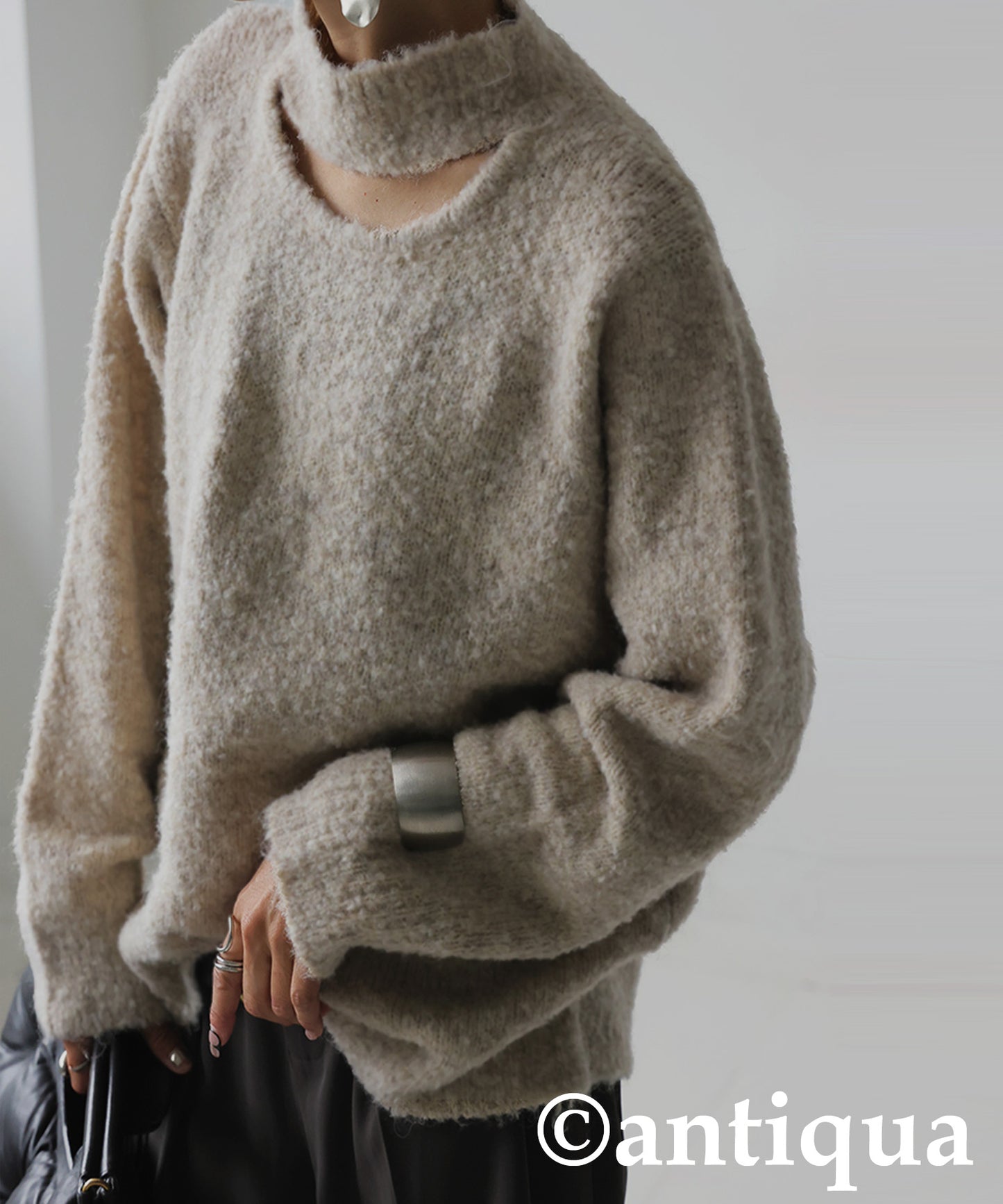 Boucle Cutout Knit Tops Ladies