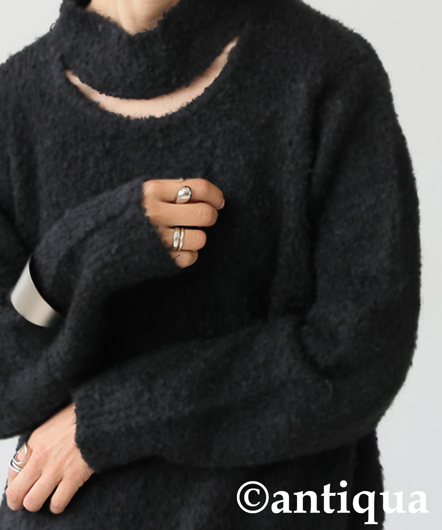 Boucle Cutout Knit Tops Ladies
