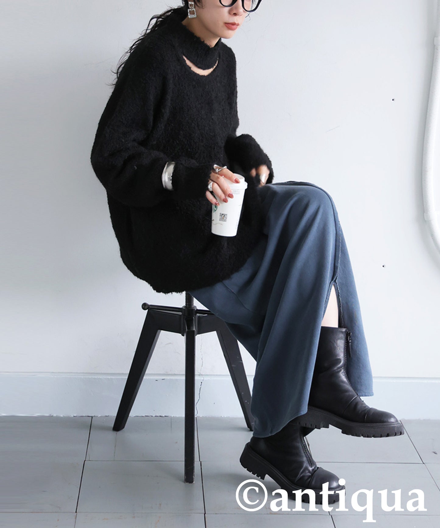 Boucle Cutout Knit Tops Ladies