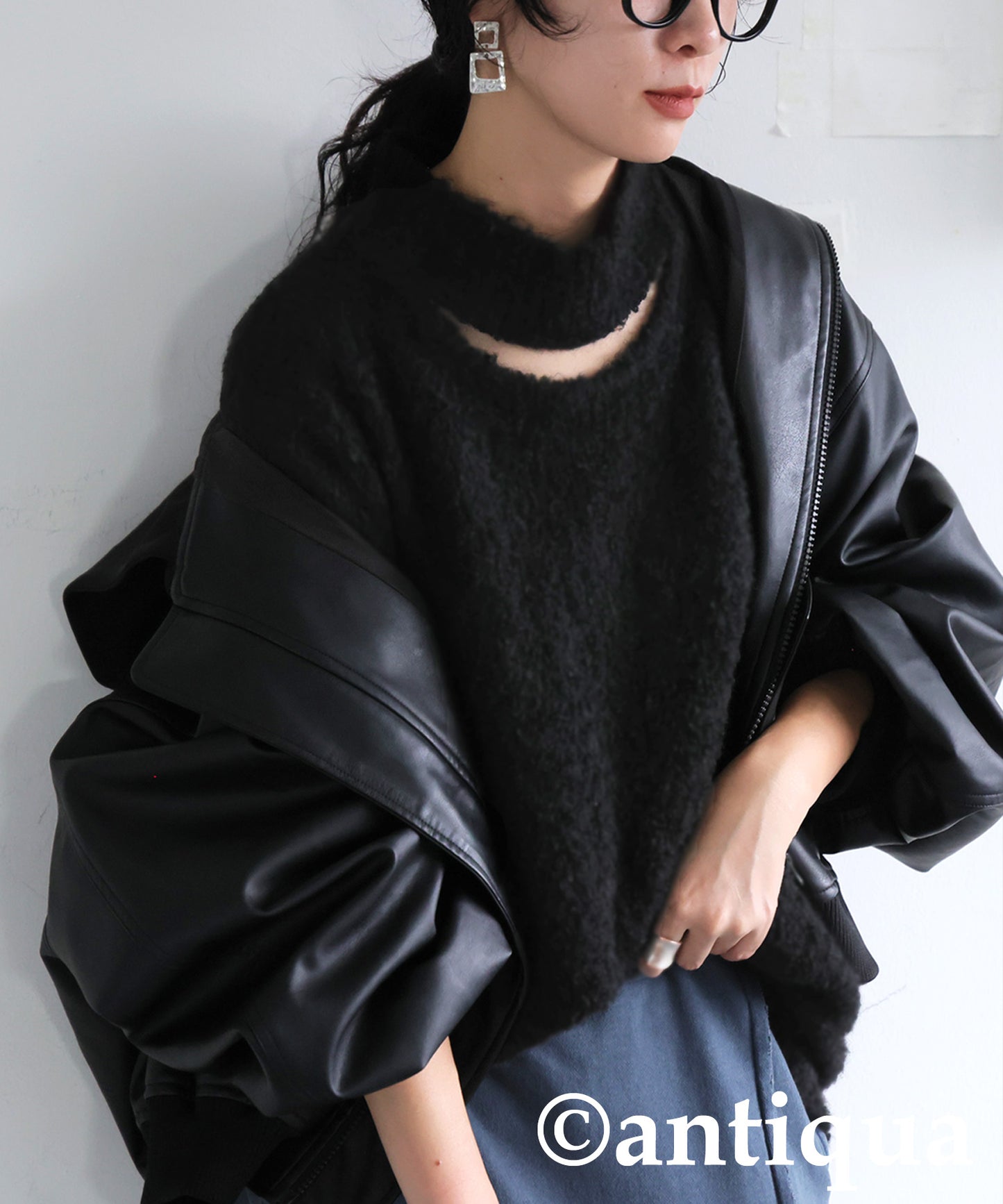 Boucle Cutout Knit Tops Ladies