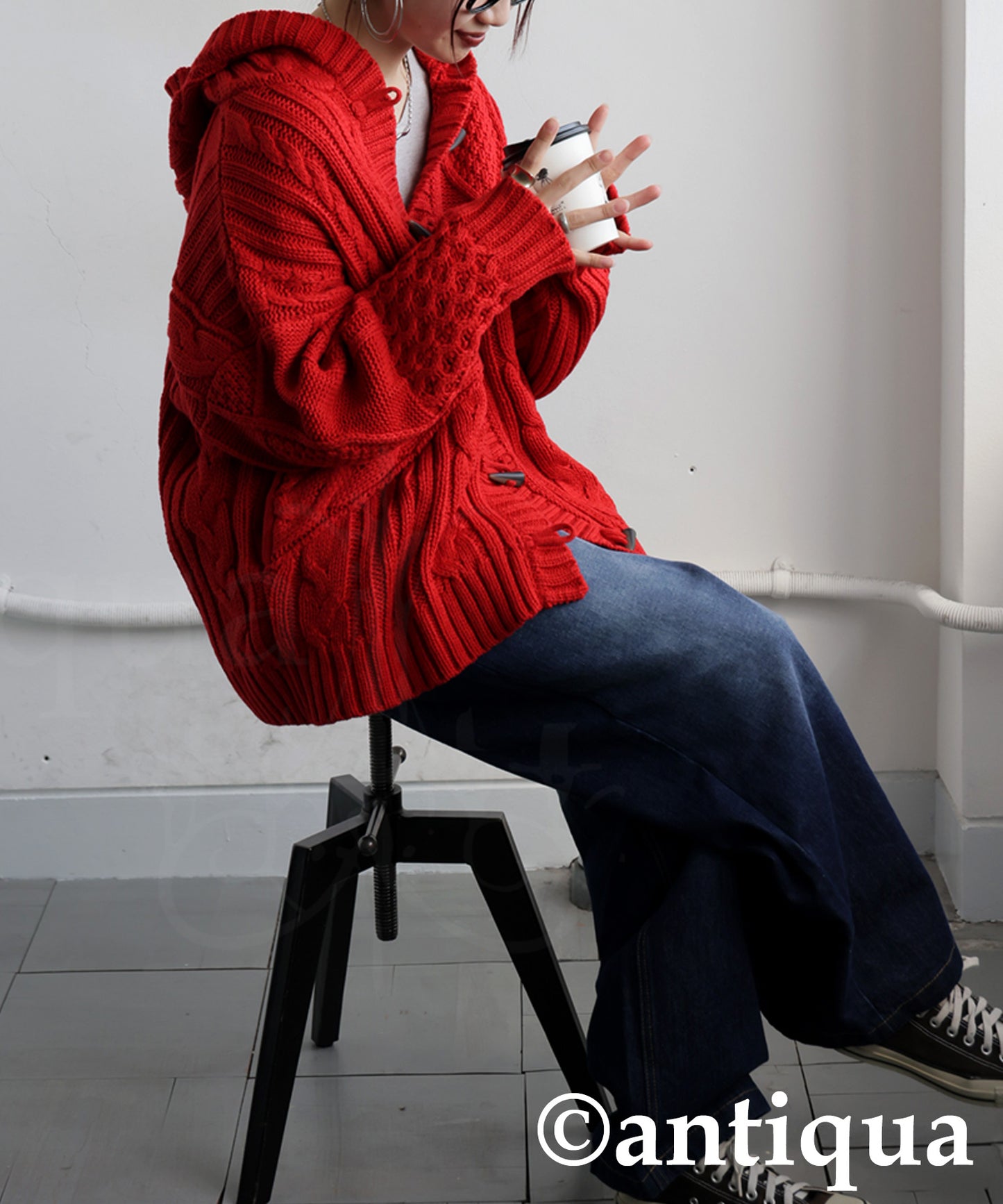 Toggle Button Cable Knit  tops Ladies