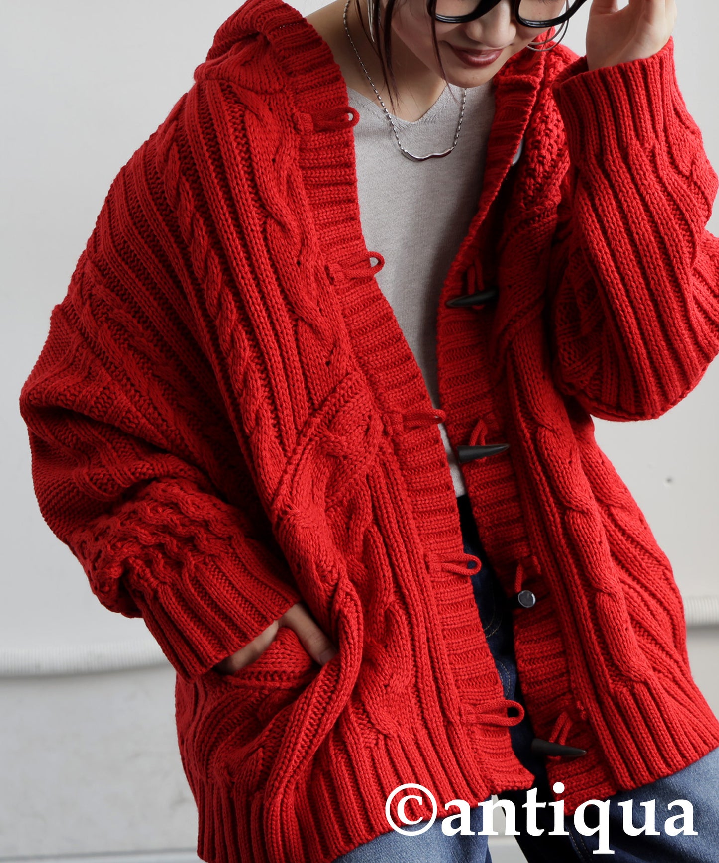 Toggle Button Cable Knit  tops Ladies