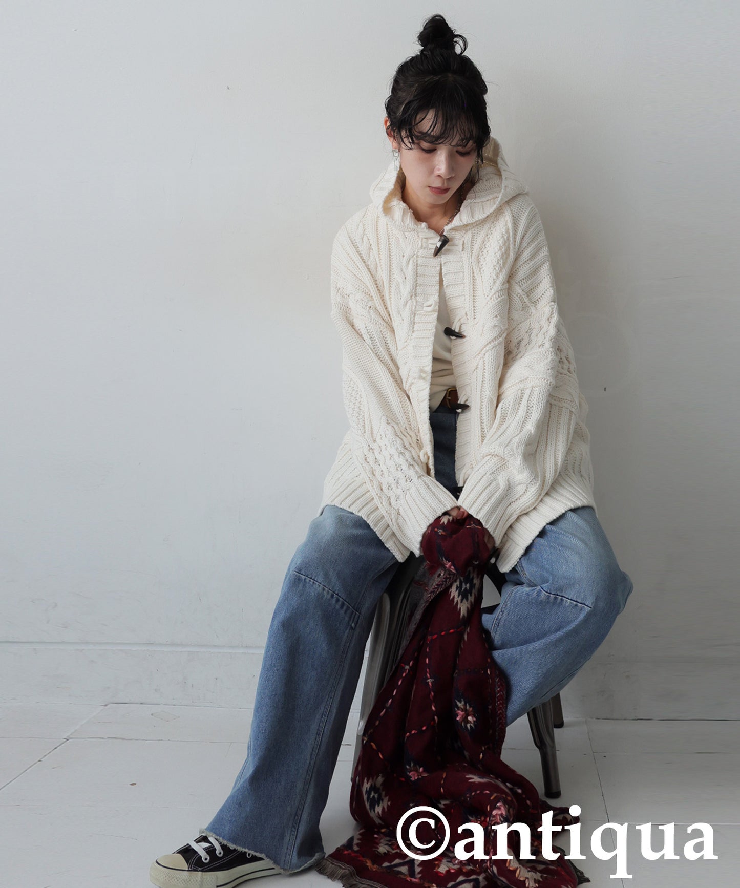 Toggle Button Cable Knit  tops Ladies