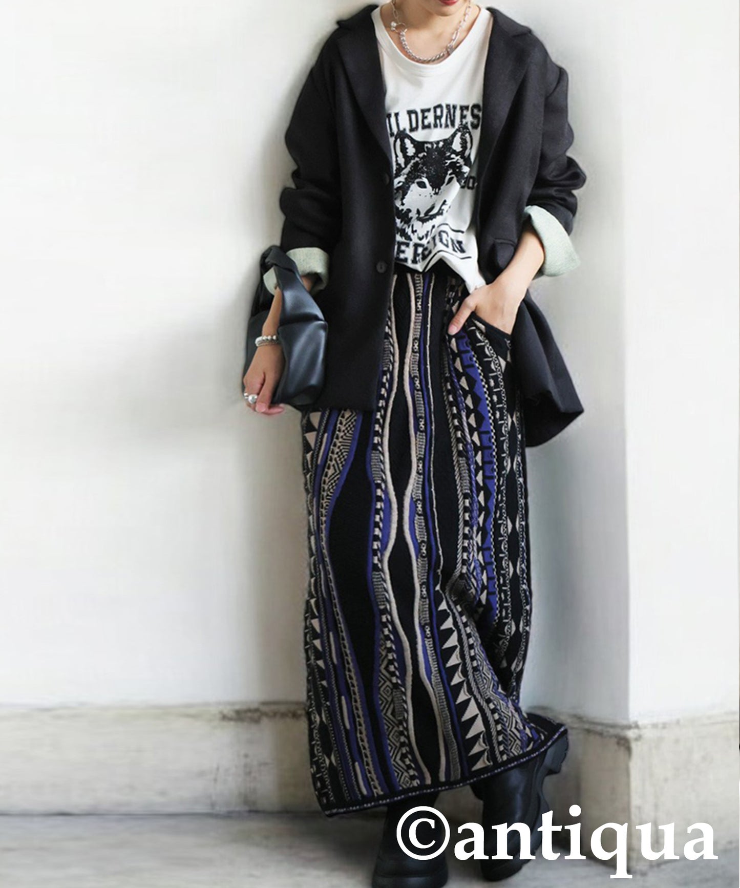 Geometric Pattern Knit Skirt Ladies