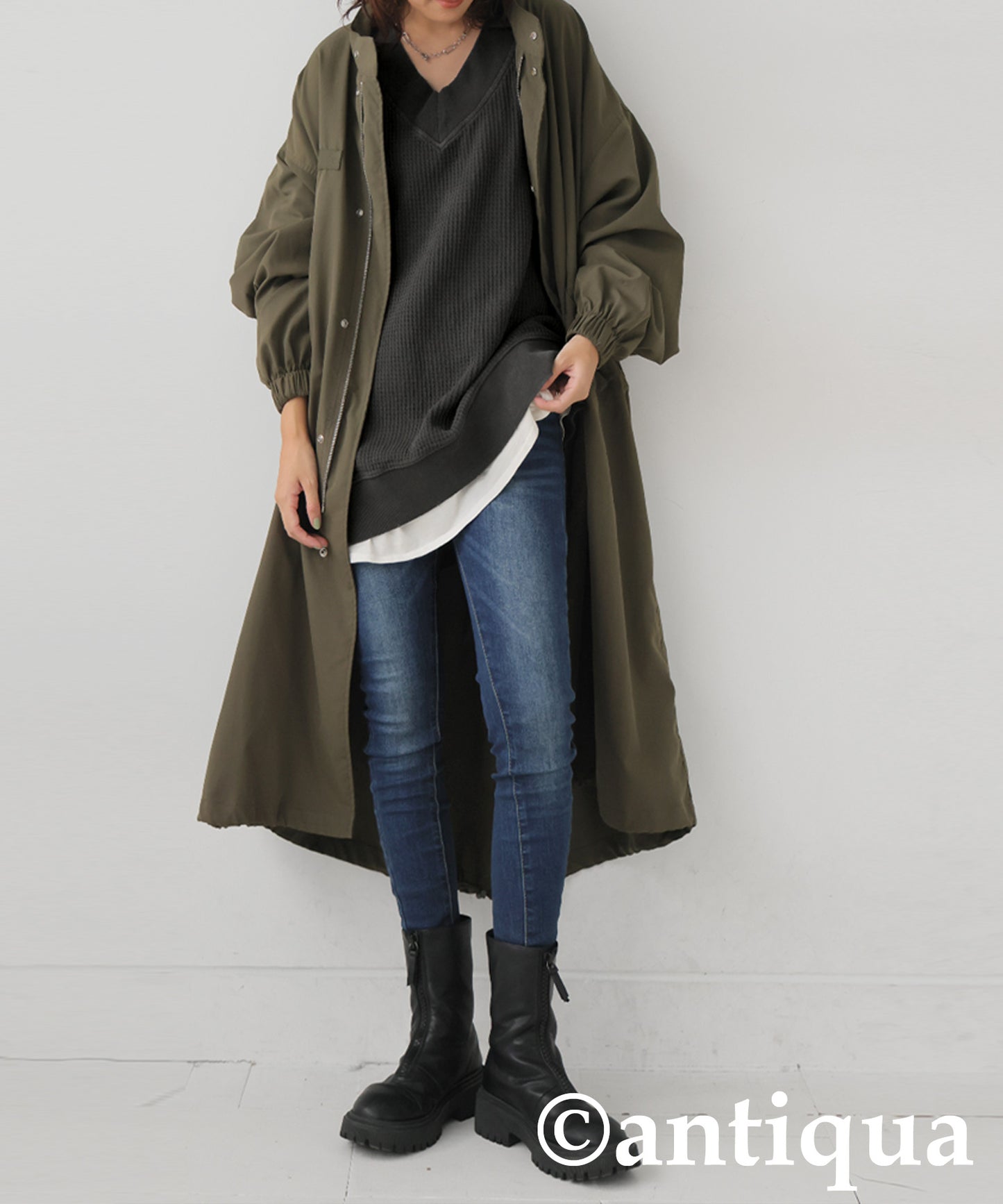 Pigmented Oni Waffle V-Neck Pullover Ladies