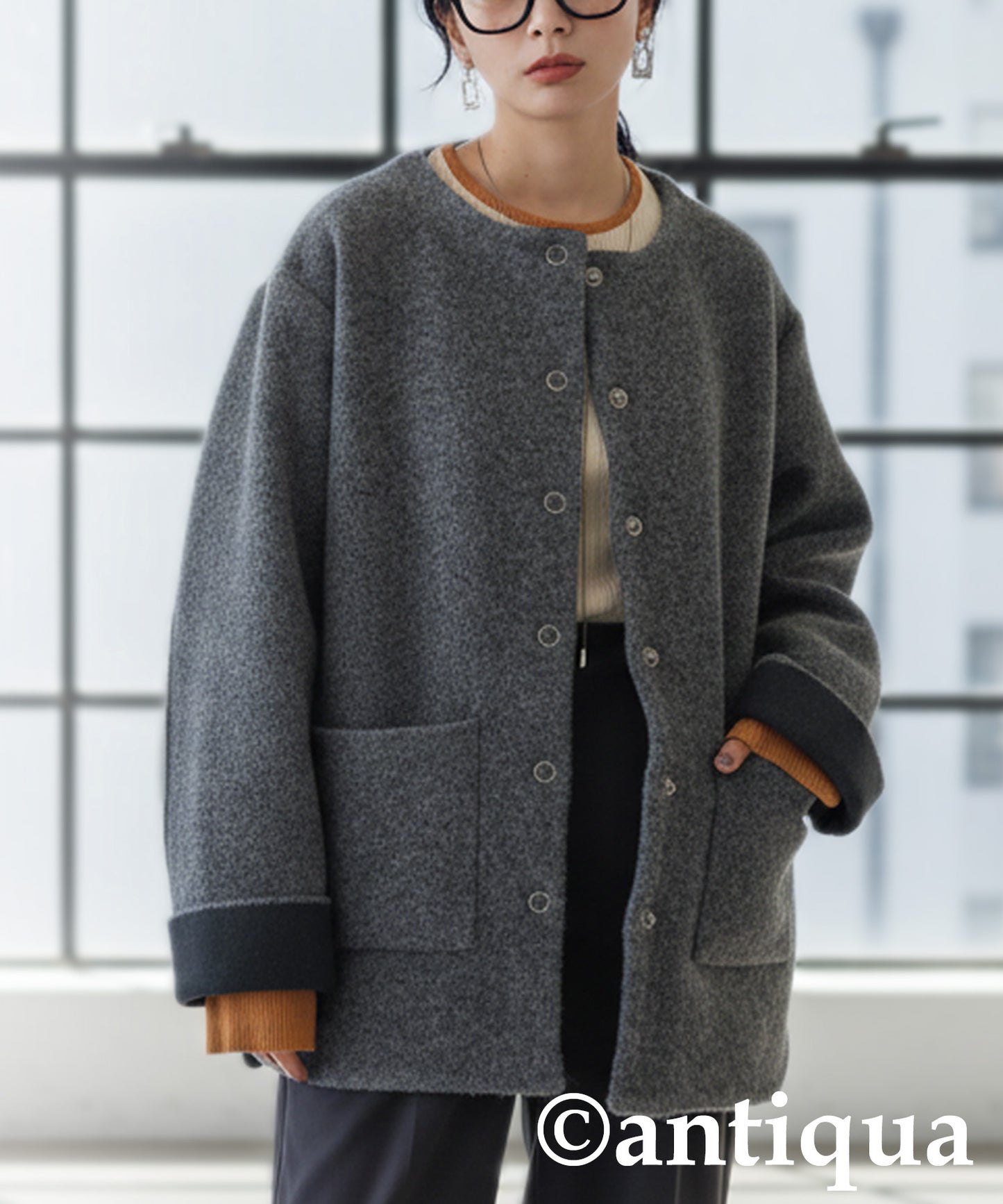 Double-Face Collarless Jacket Ladies