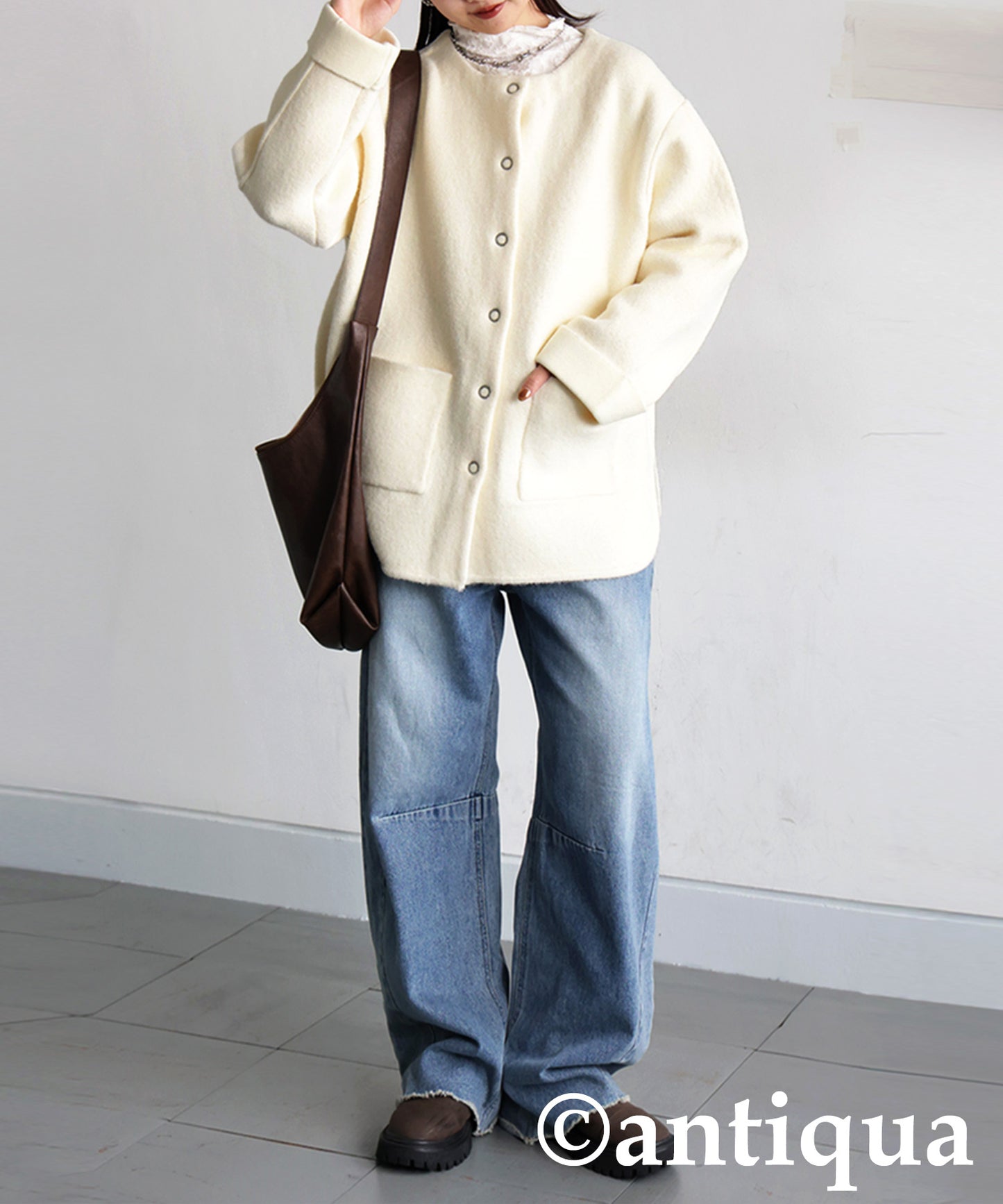 Double-Face Collarless Jacket Ladies