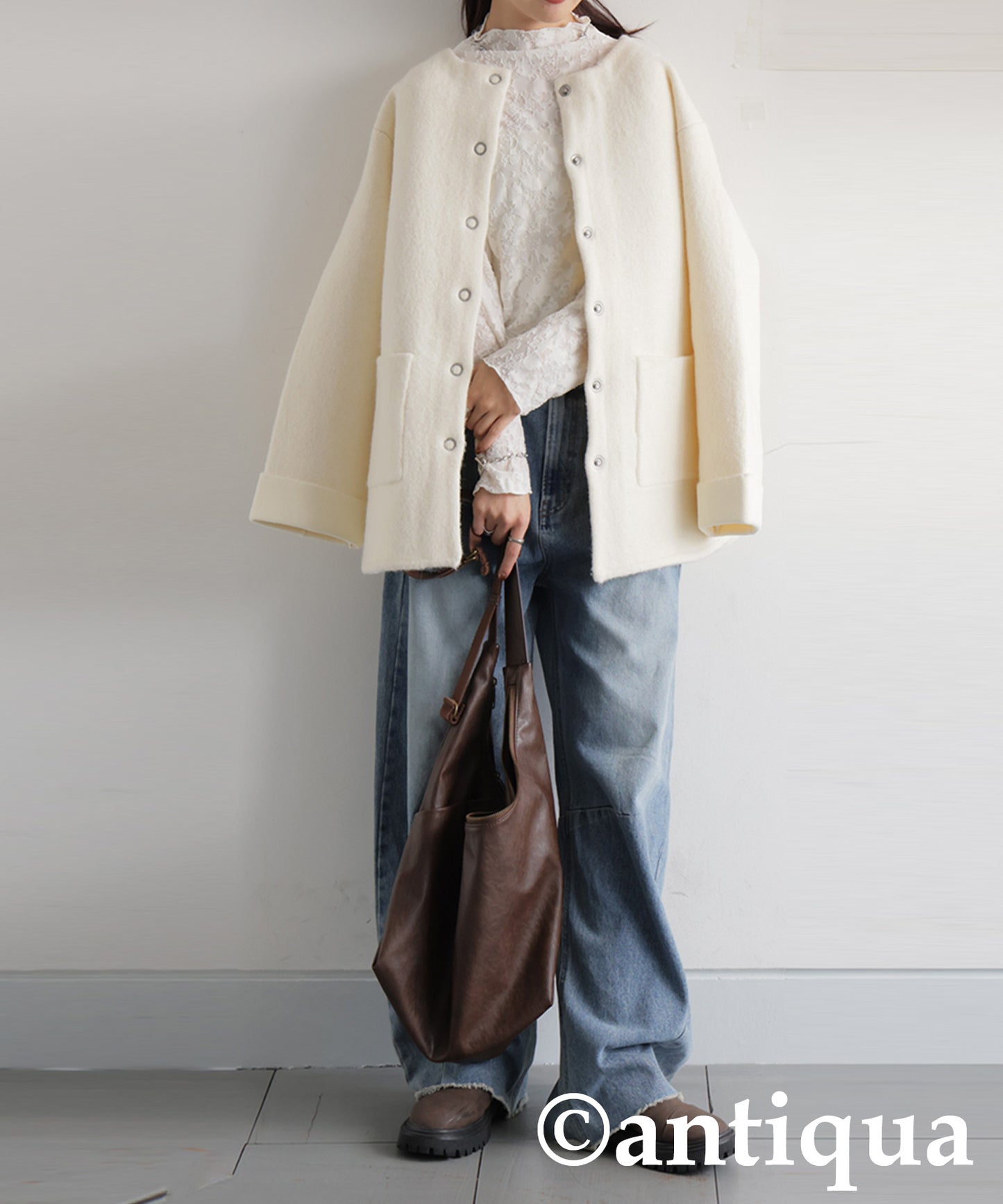 Double-Face Collarless Jacket Ladies