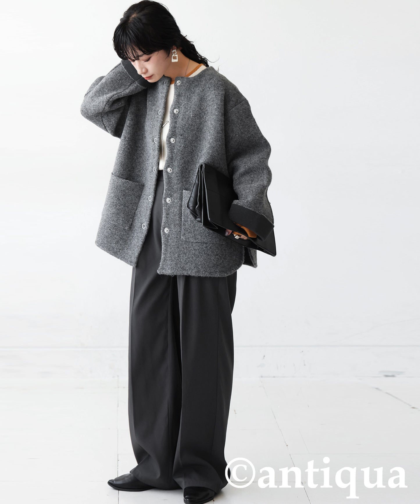 Double-Face Collarless Jacket Ladies