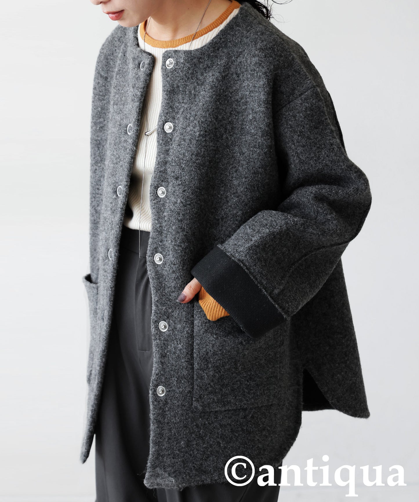 Double-Face Collarless Jacket Ladies