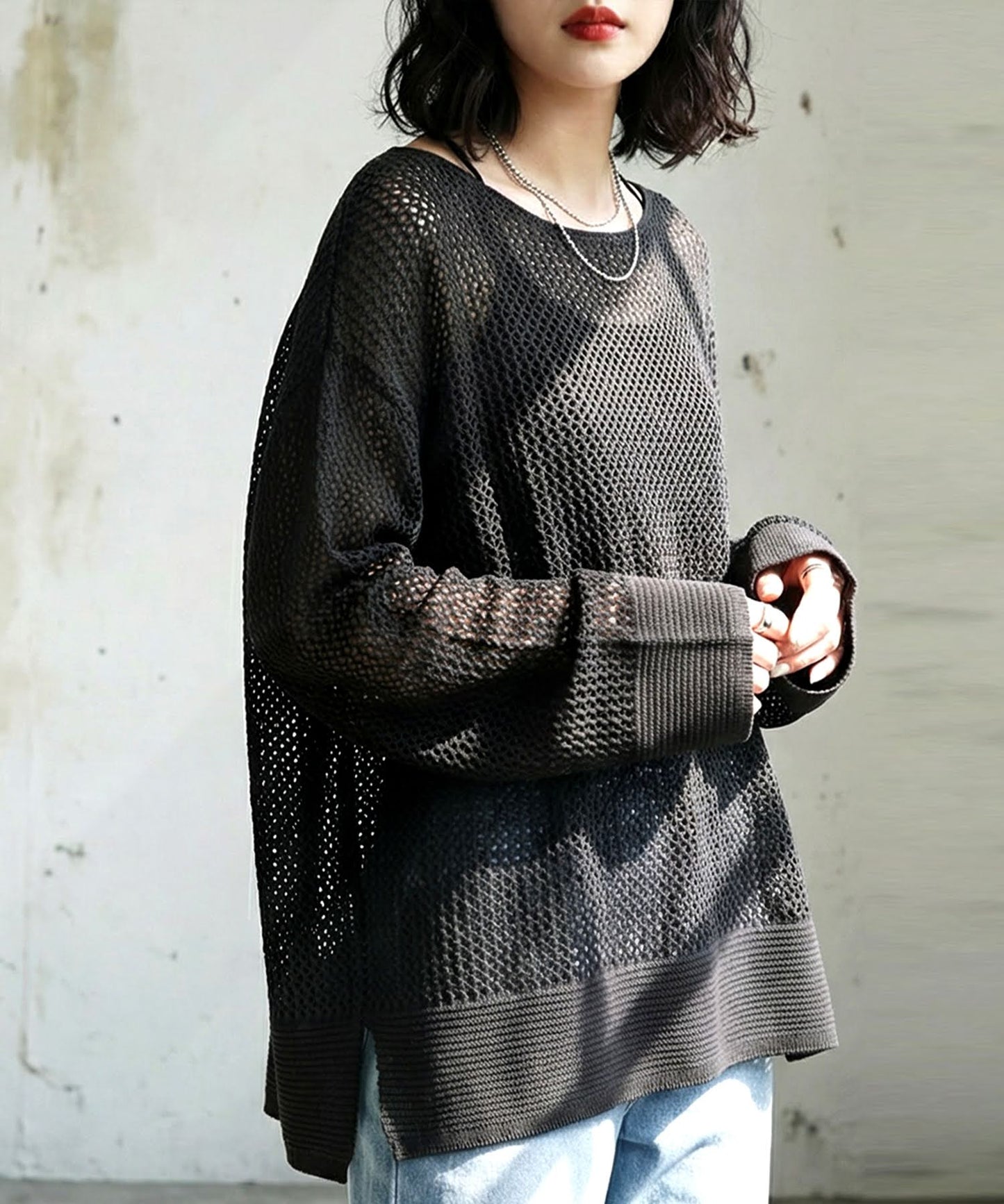 Sheer Loose Knit Sweate Ladies