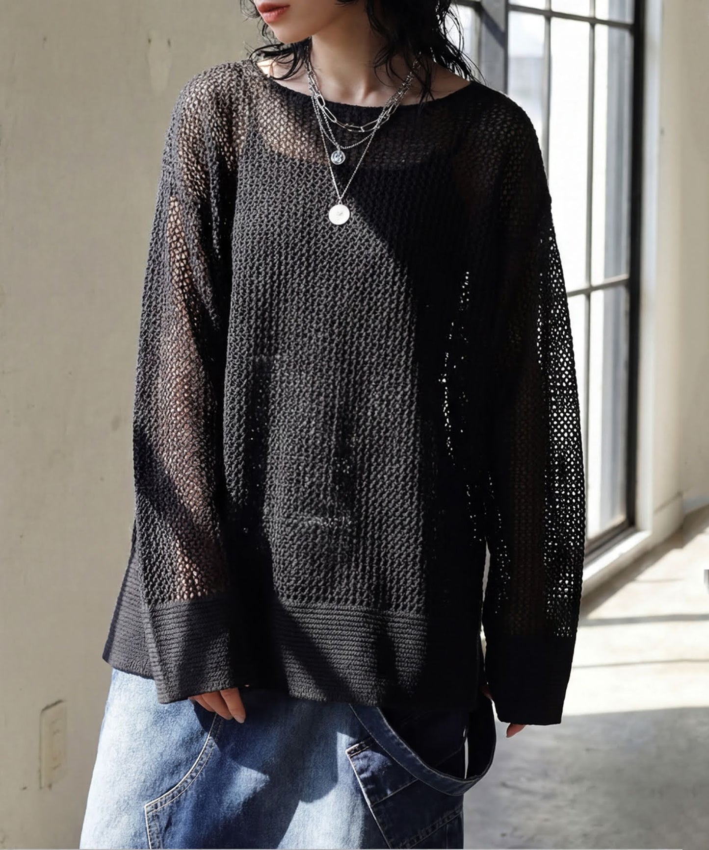 Sheer Loose Knit Sweate Ladies