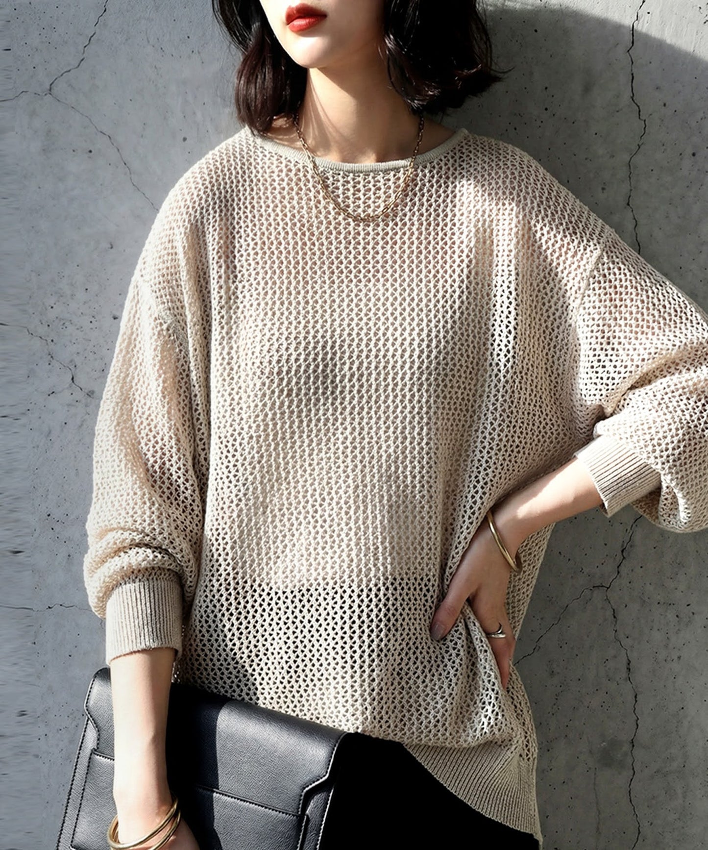 Sheer Loose Knit Sweate Ladies