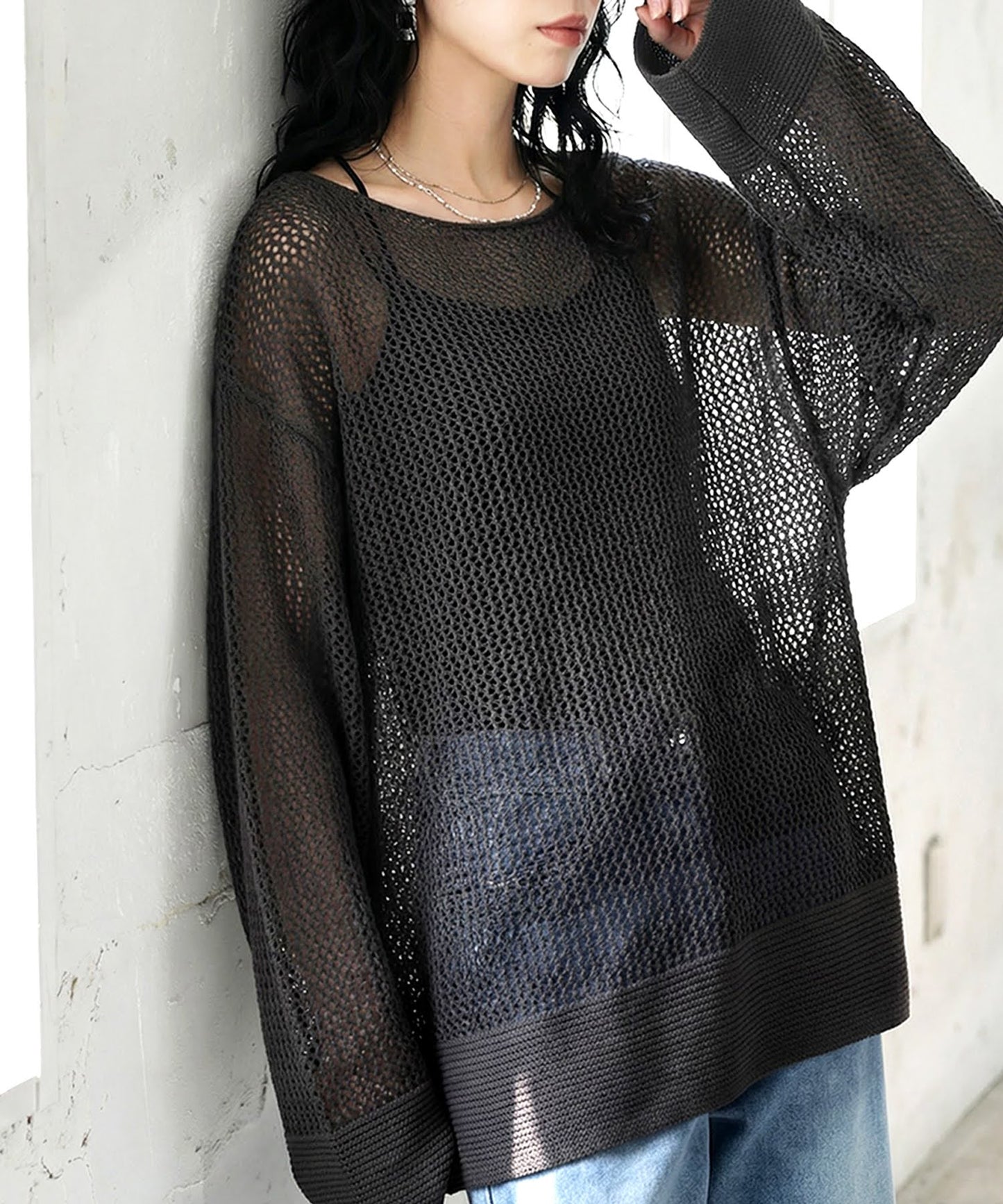 Sheer Loose Knit Sweate Ladies