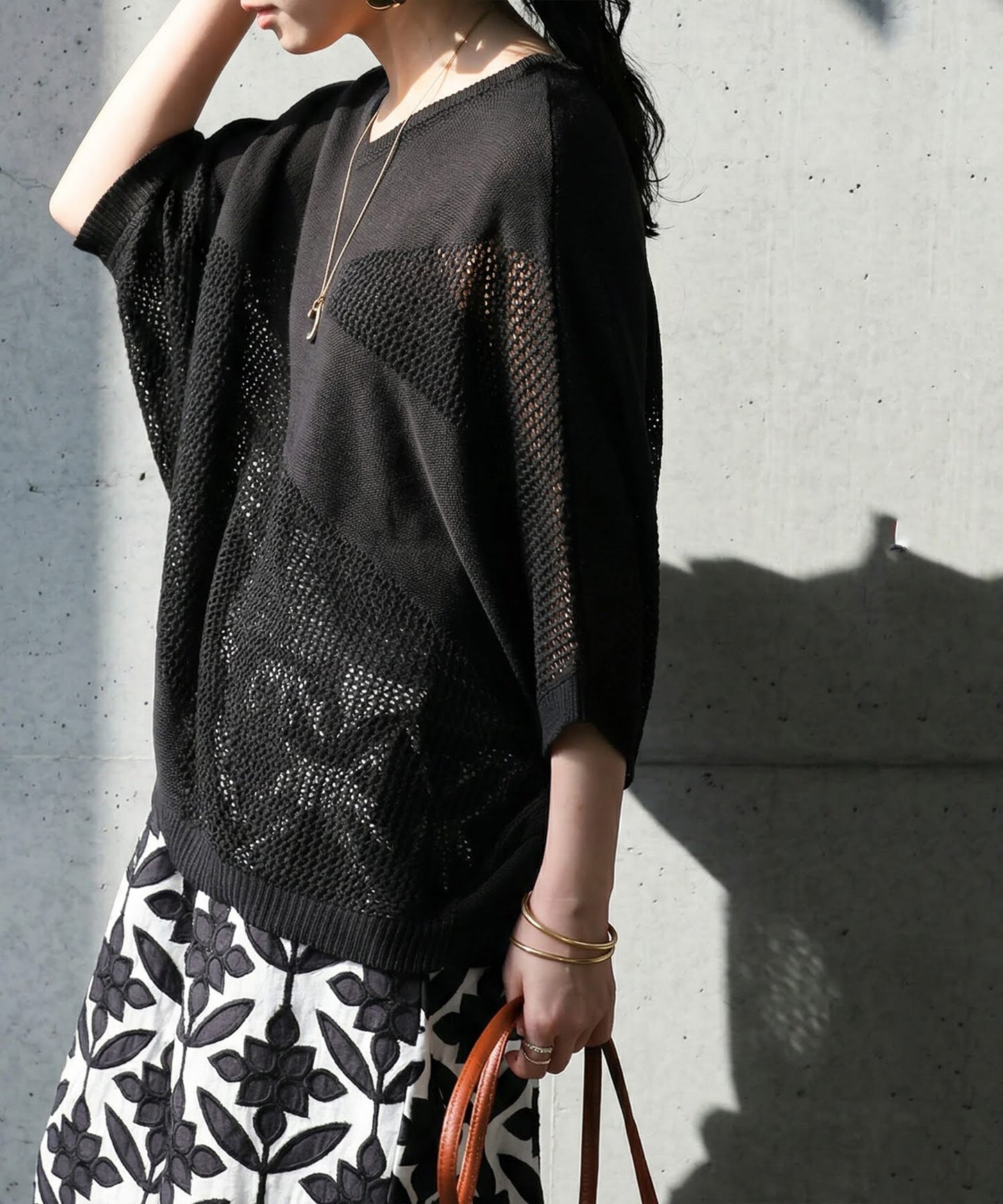 Dolman V-Neck Mesh Knit Ladies