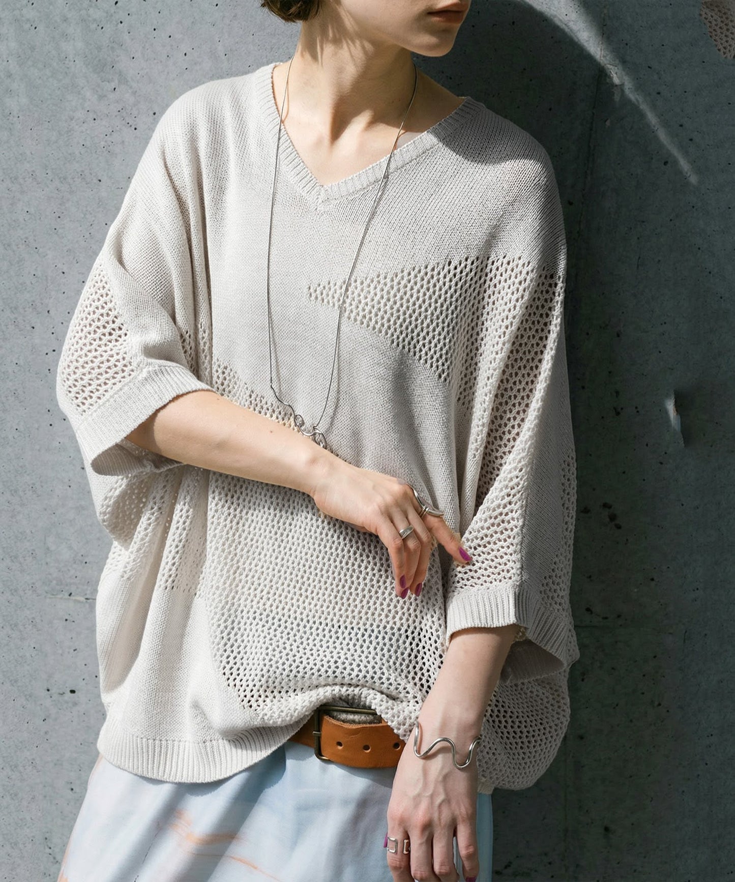 Dolman V-Neck Mesh Knit Ladies