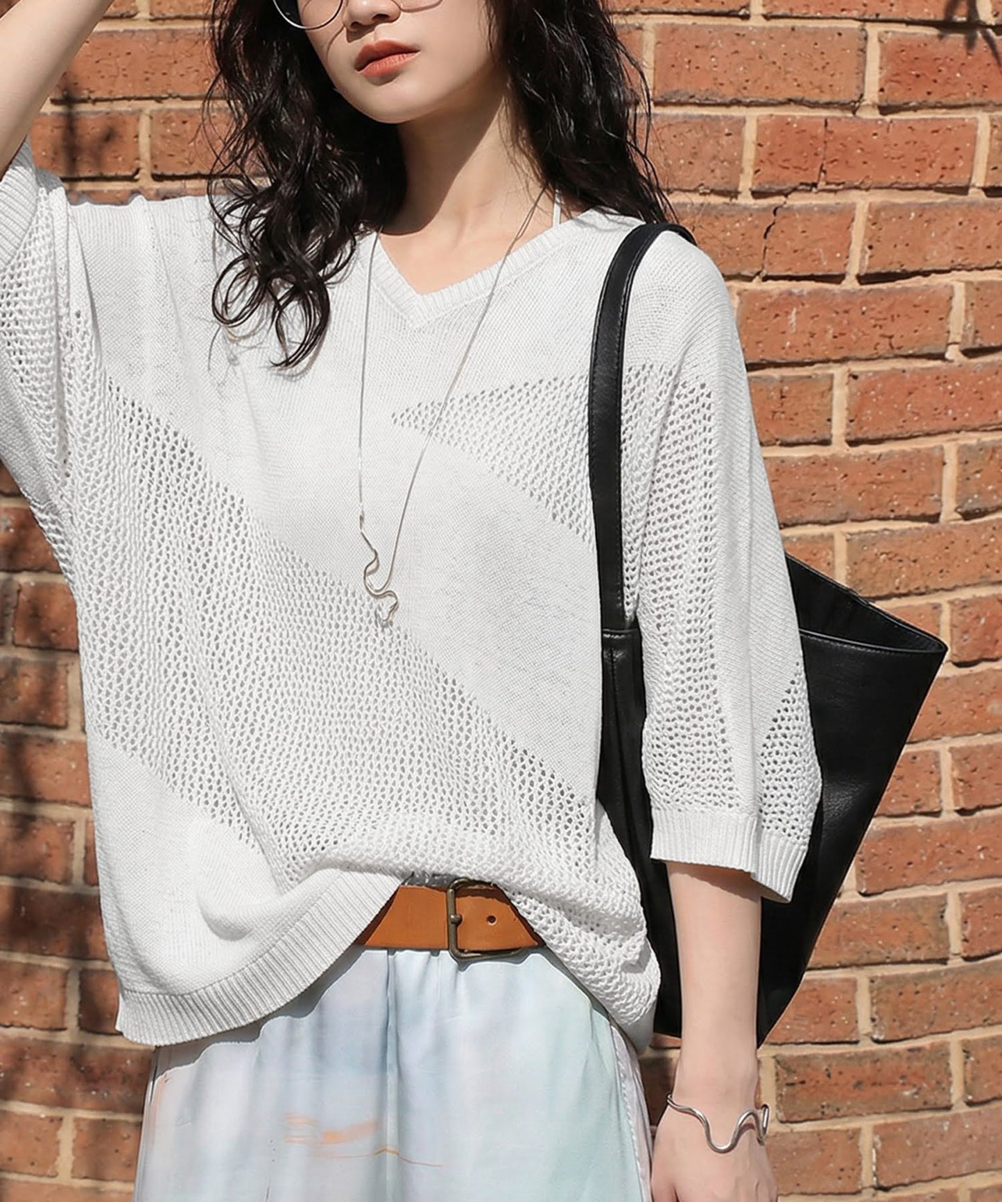 Dolman V-Neck Mesh Knit Ladies