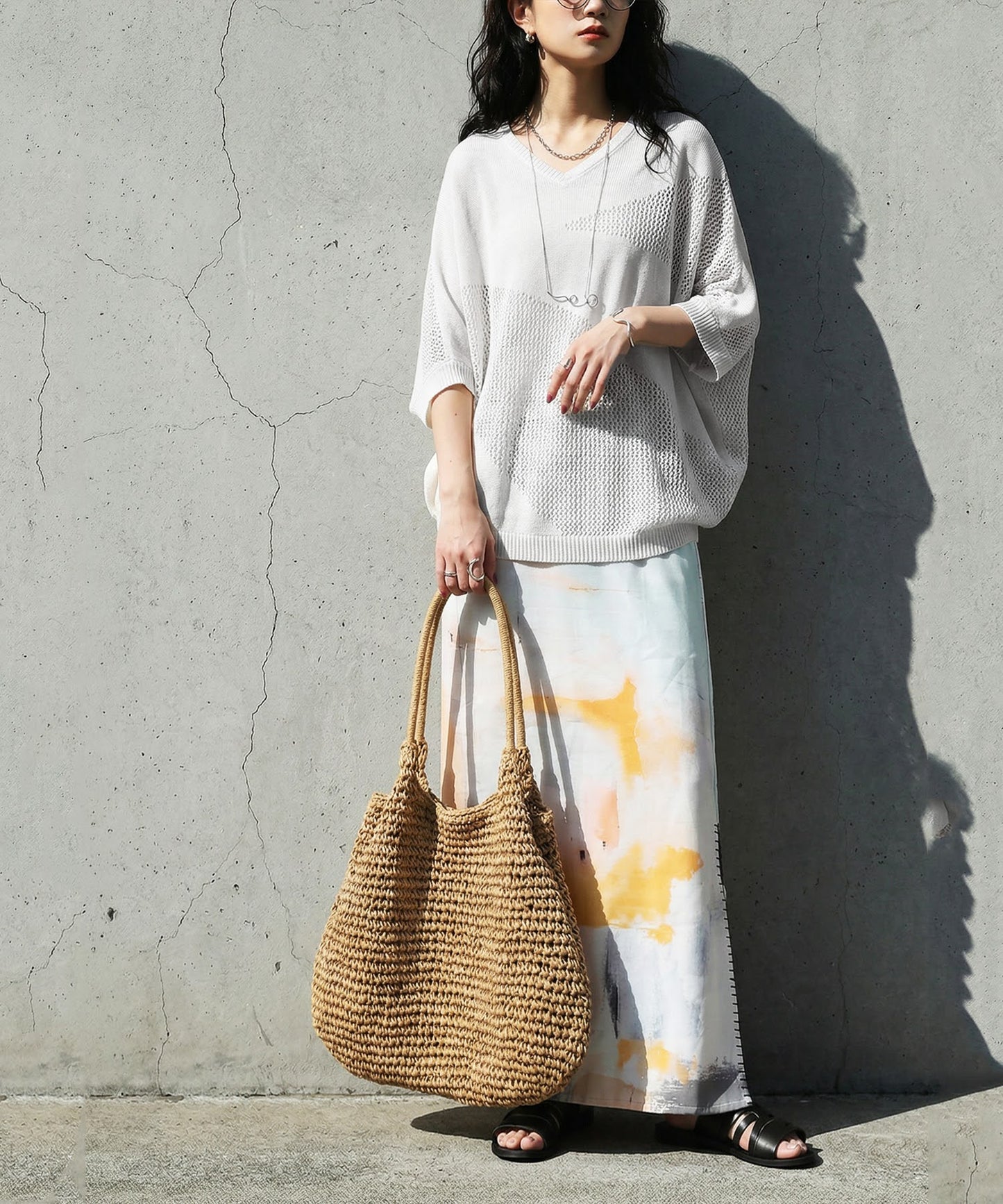 Dolman V-Neck Mesh Knit Ladies
