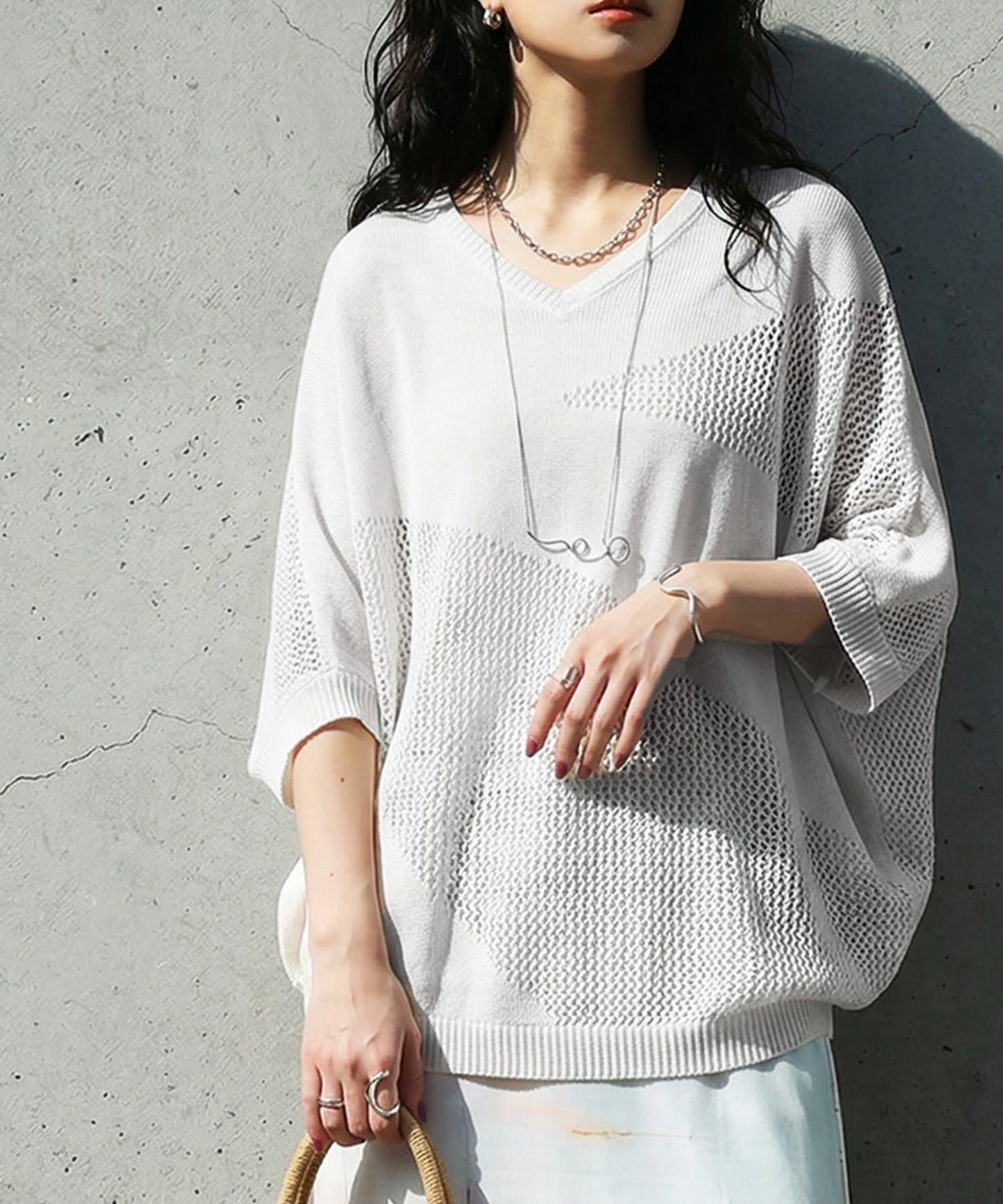 Dolman V-Neck Mesh Knit Ladies