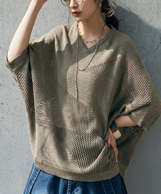 Dolman V-Neck Mesh Knit Ladies