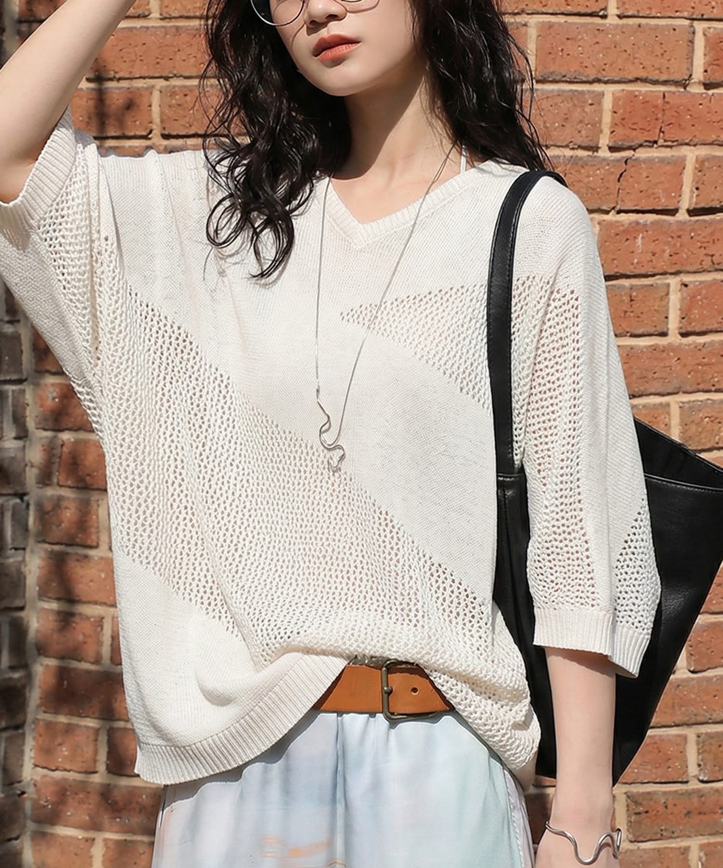 Dolman V-Neck Mesh Knit Ladies
