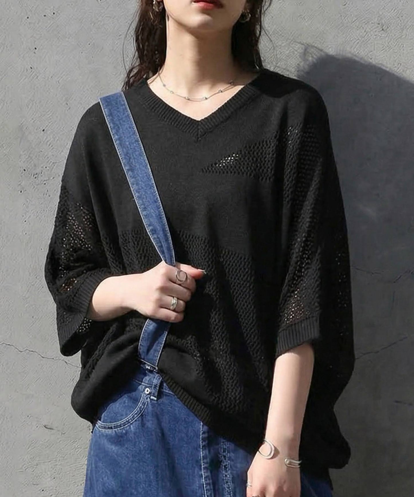 Dolman V-Neck Mesh Knit Ladies