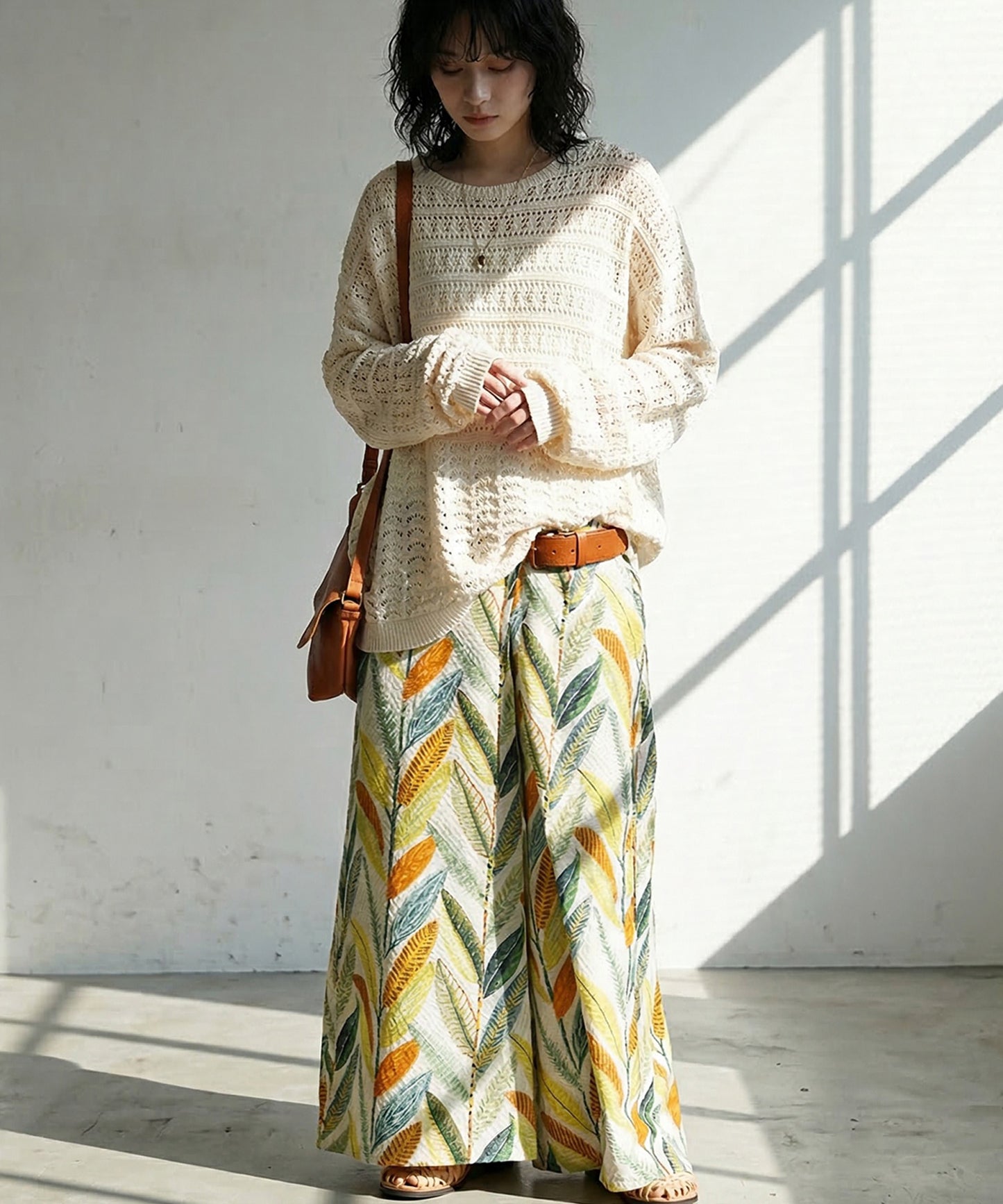 Dolman-Style Openwork Knit Sweater Ladies