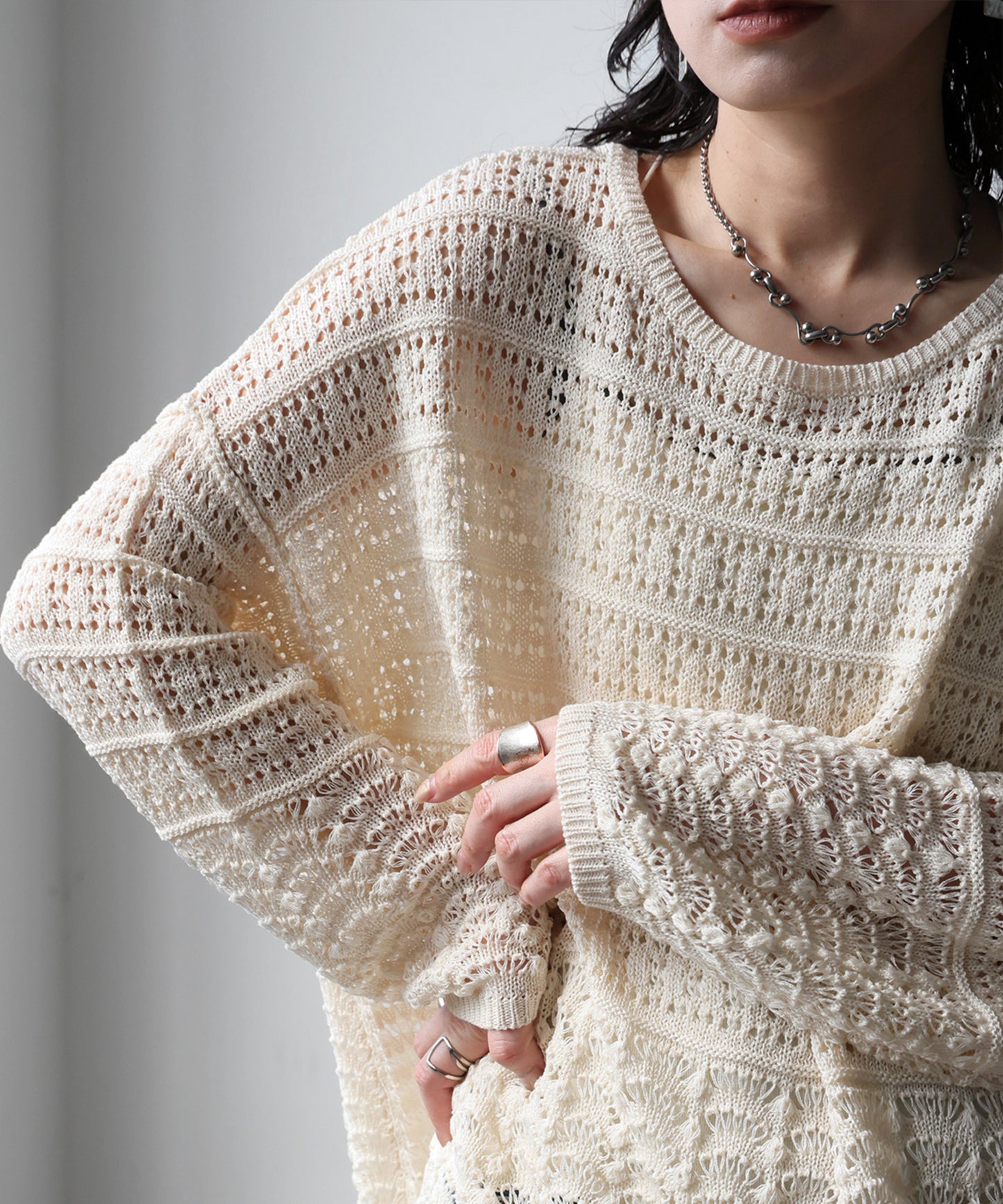 Dolman-Style Openwork Knit Sweater Ladies