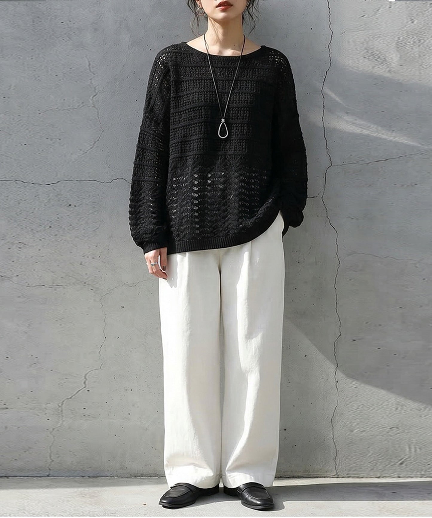 Dolman-Style Openwork Knit Sweater Ladies